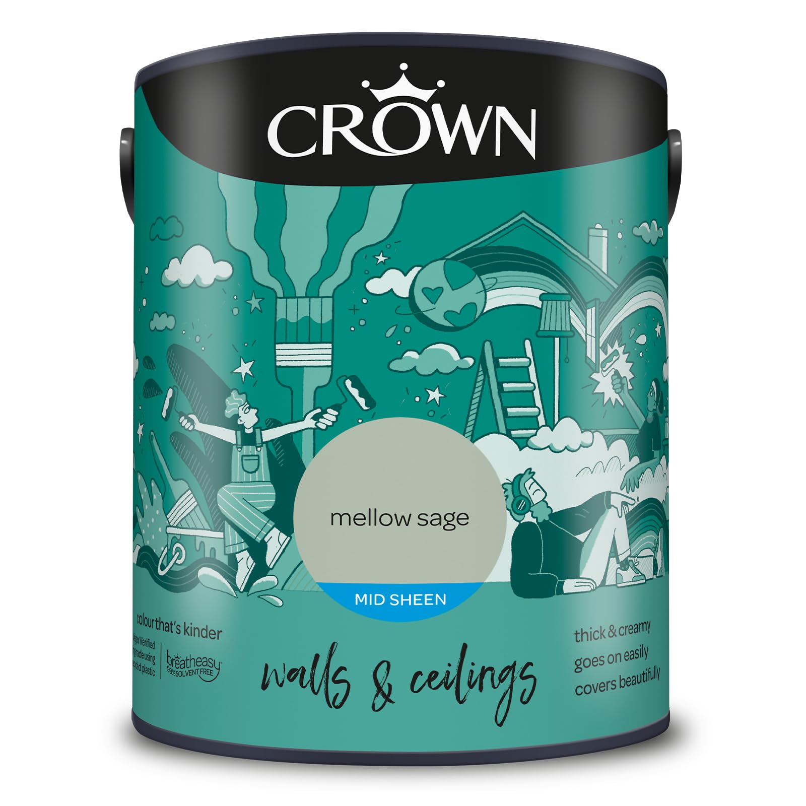 Crown Mellow Sage 5L Walls & Ceilings Mid Sheen Emulsion