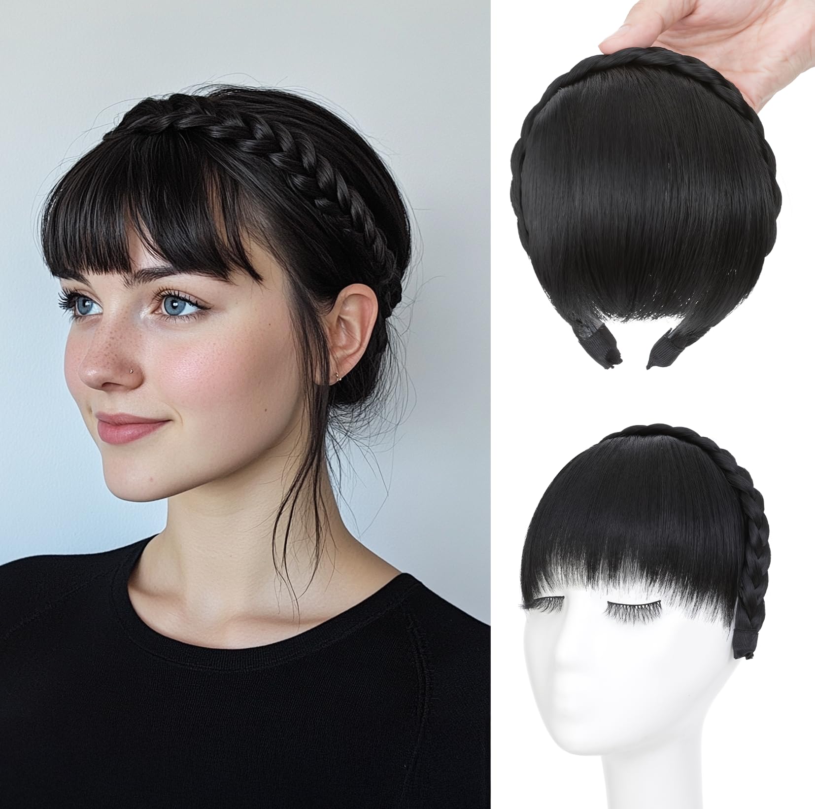 S-noilite Headband with Bangs, Front Hair Bangs Wigs Headband
