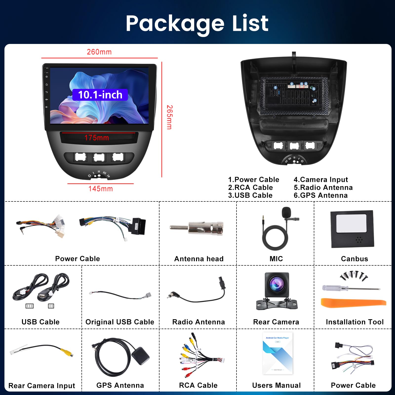 NHOPEEW 8 core 6+128G Autoradio per Peugeot 107 / Citroen C1 / Toyota Aygo 2004-2014 - Autoradio Android da 10,1 pollici con Carplay e Android Auto, WiFi, GPS, DSP FM RDS + telecamera di retromarcia