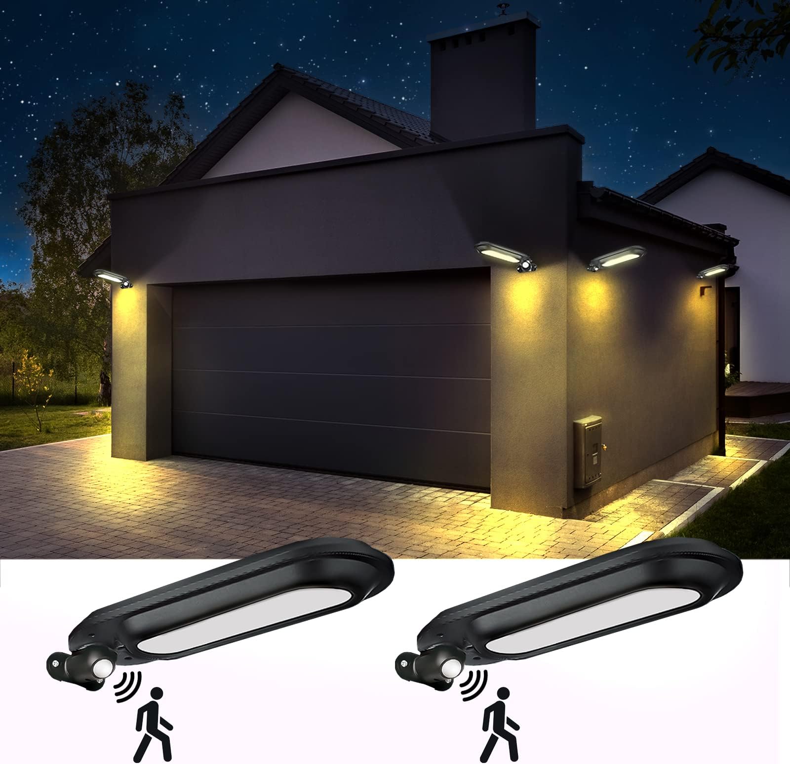 Motion Sensor Outdoor Solar Lights, 2 Pack 18 LED Solar Gutter Lights, Battery Powered Motion Activated Security Lights, Waterproof Solar Light for Porch Garage Garden Yard Fence Patio.