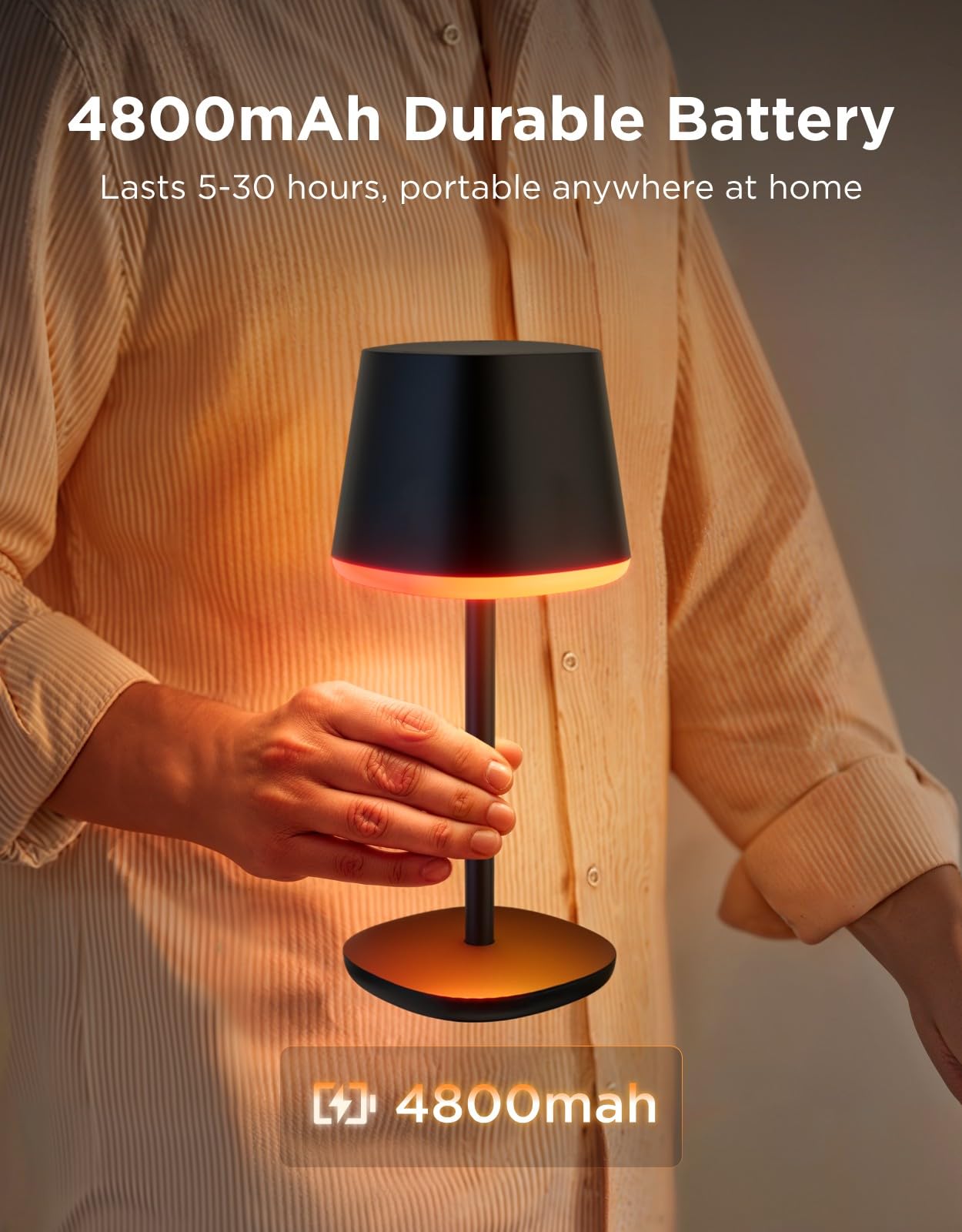 Govee Smart Cordless Table Lamp Classic, RGBIC Rechargeable Table Lamp for Bedroom, Living Room, Portable Desk Lamp Works with Matter, Alexa, LED Bedside Lamp with 72 Scenes Modes, Timer, 500lm - 4