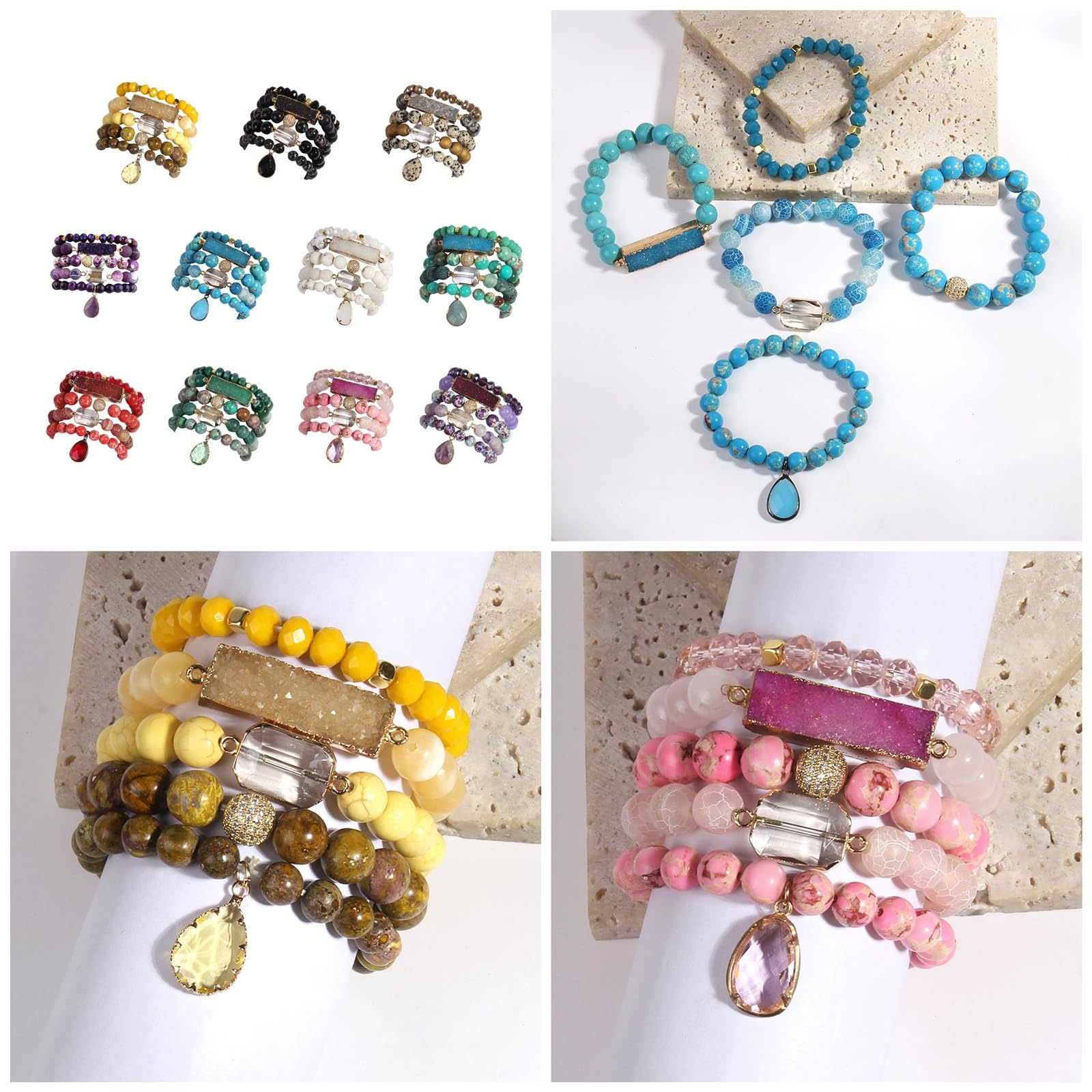 WZGWDC Gioielli Fatti a Mano Bracciale con Perline Fascino Regolabile Pietra Artistica