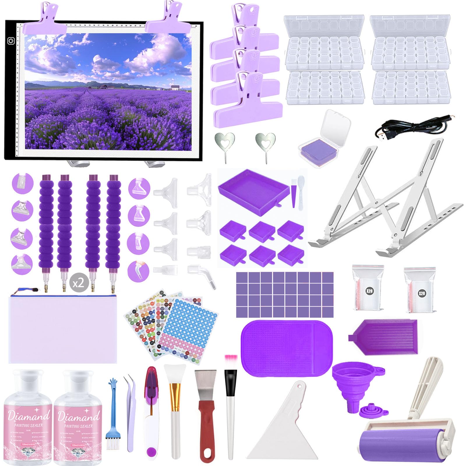 DNSGOOR 247Pcs All Inclusive Diamond Art Zubehör Kit Diamond Malerei A3 LED Diamant Painting Lichtplatten Diamond Painting Versiegelung Aufbewahrungsbox 5D Malerei Werkzeuge für DIY