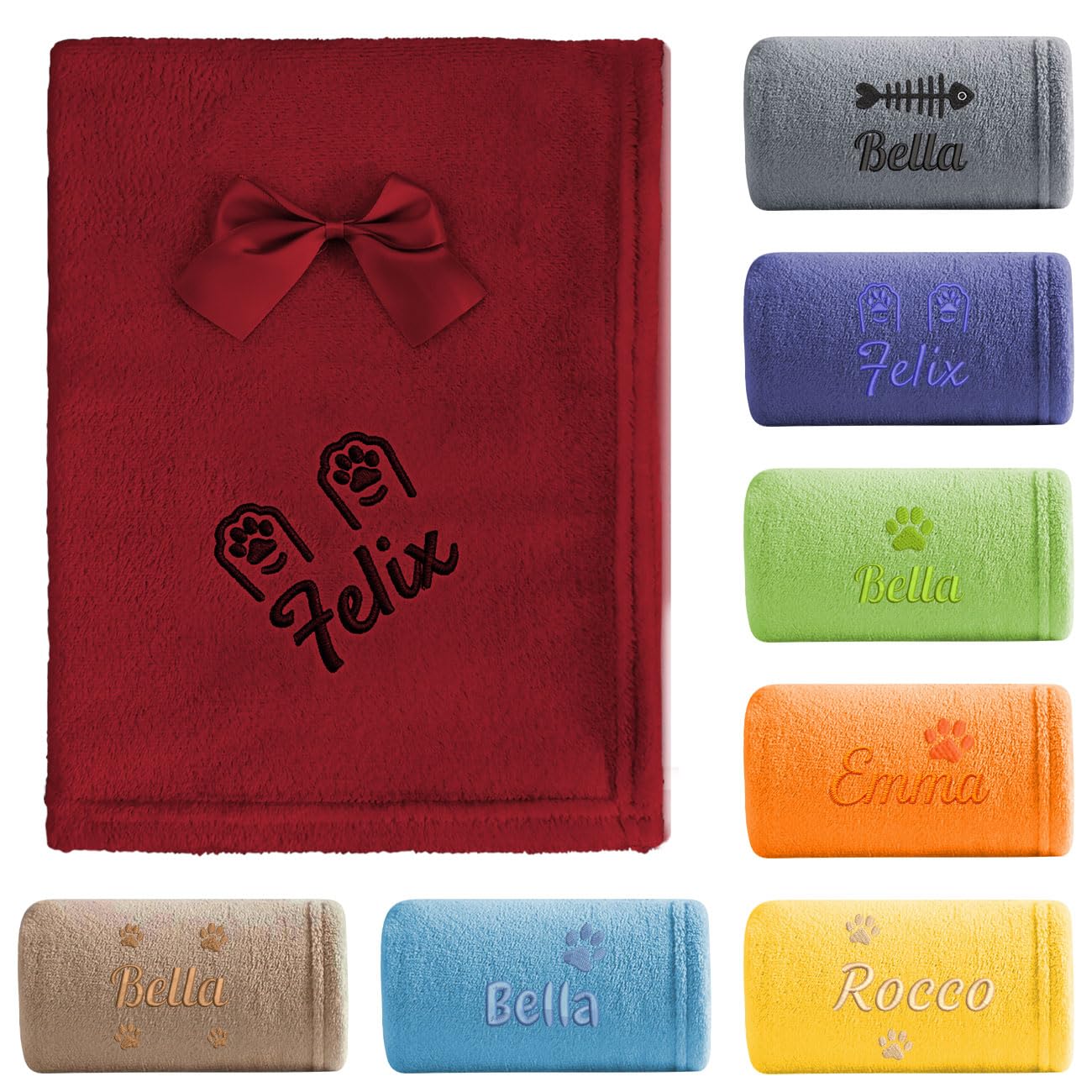 saguinus imperator Custom Embroidered Pet Blanket with Name, Personalized Flannel Fleece Dog Blanket for Crate Training or Sofa (Red, Large)