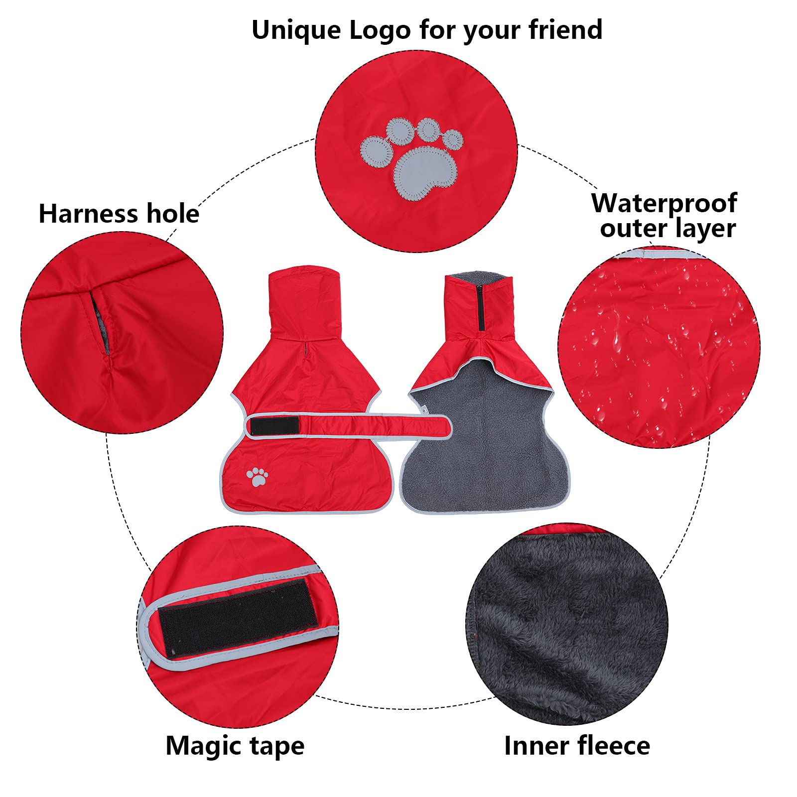Geyecete Dog Winter Coat Greyhound raincoat fabric with lamb velvet inside Outdoor Dog Apparel with Adjustable Bands for Medium Large Dog-Red-XXXL - Image 2
