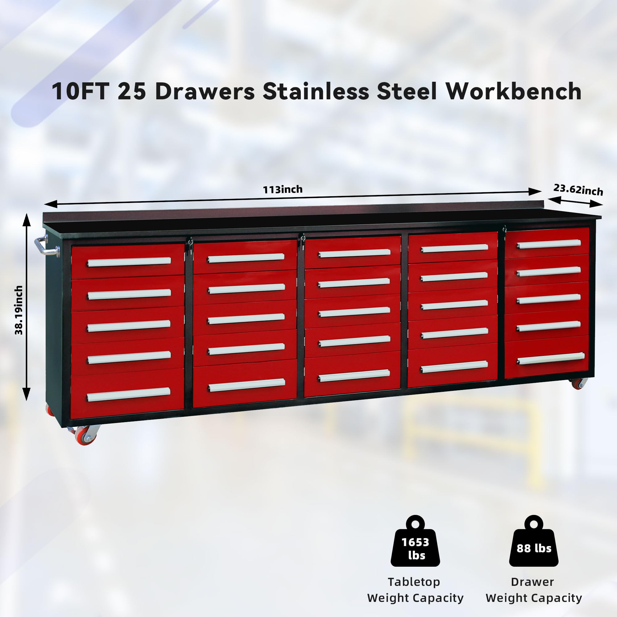 Amazon.com: 10ft Workbench with Storage Drawers (25 Drawers) Red