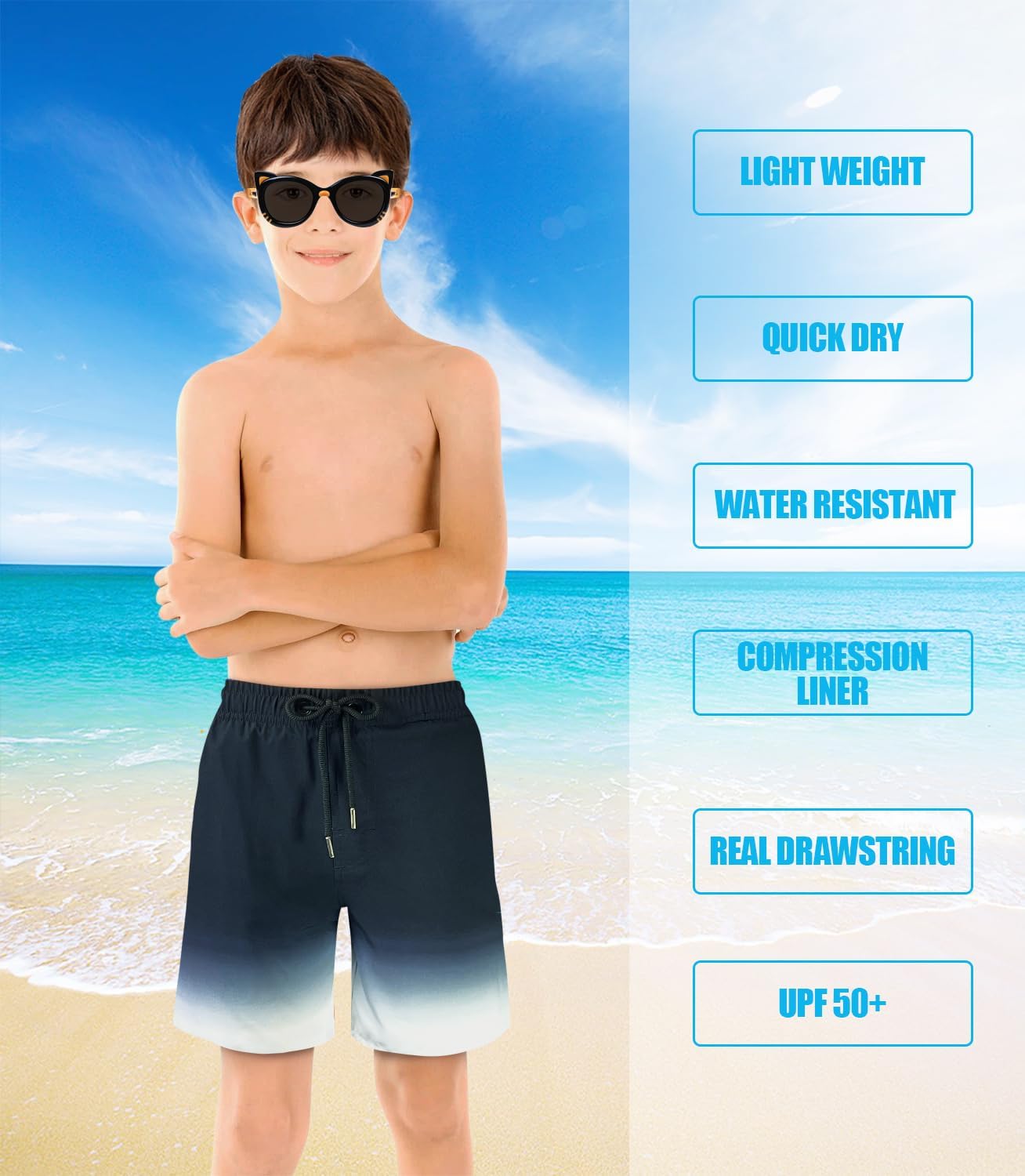 LUCOWEE Boys Swim Bathing Trunks Soft Compression Liner no-Chafing Swimming Shorts Quick Dry Light UPF 50+ Quality Swimsuit - Image 2