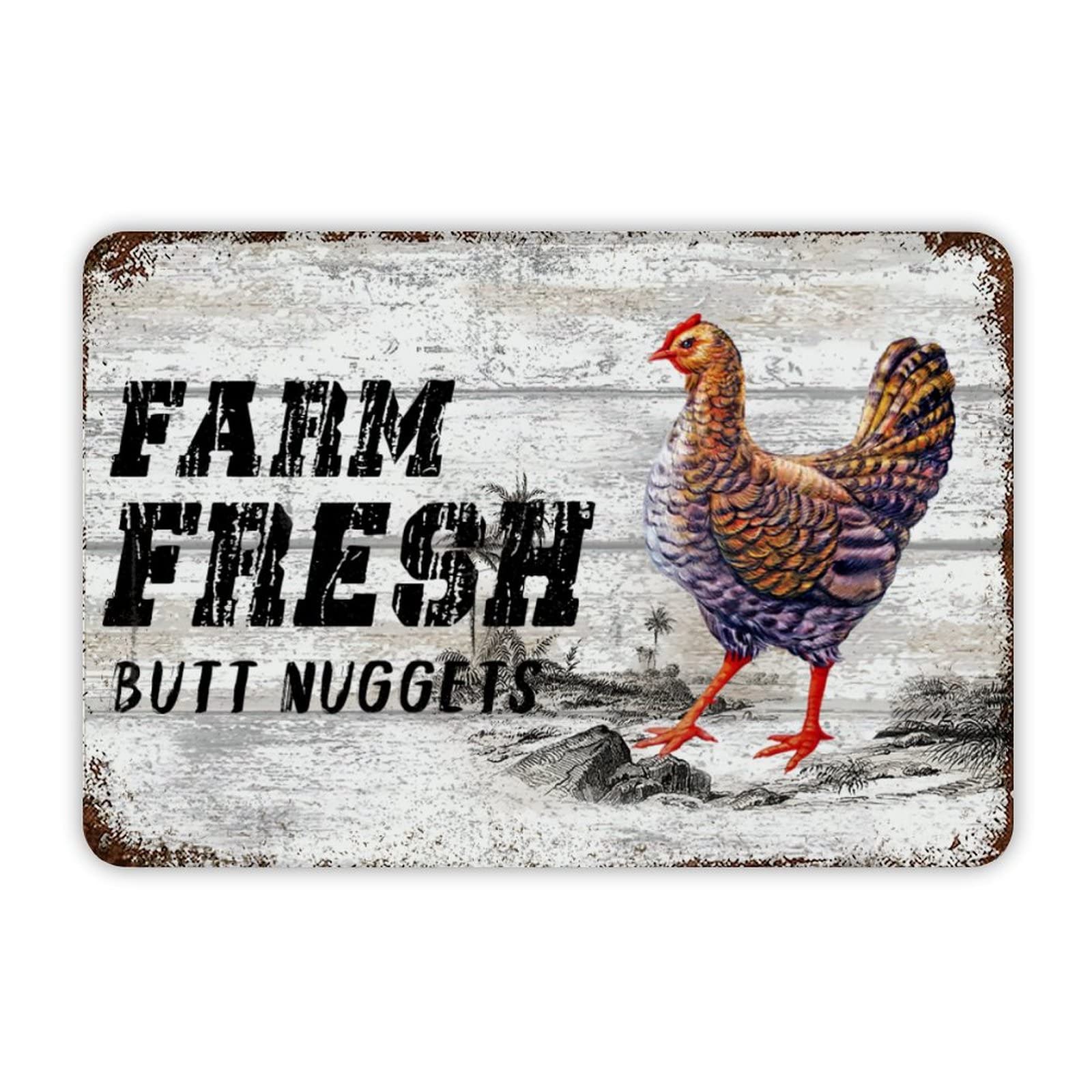 ENEDNATE Farm Fresh Butt Nuggets Vintage Metal Tin Sign 12x8 inch Aluminum Sign for Kitchen Bars Restaurants Cafes Pubs Wall Decor