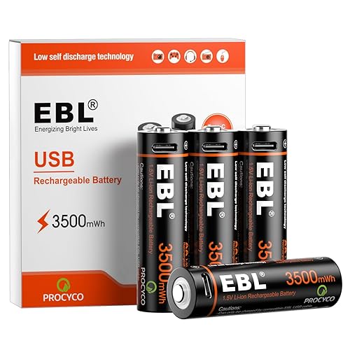 EBL Lithium AA Batteries 4 Pack, Rechargeable Double A Battery 1.5V 3500mWh with USB-C Cable, 2H Fast Charge, Over 1600 Cycles