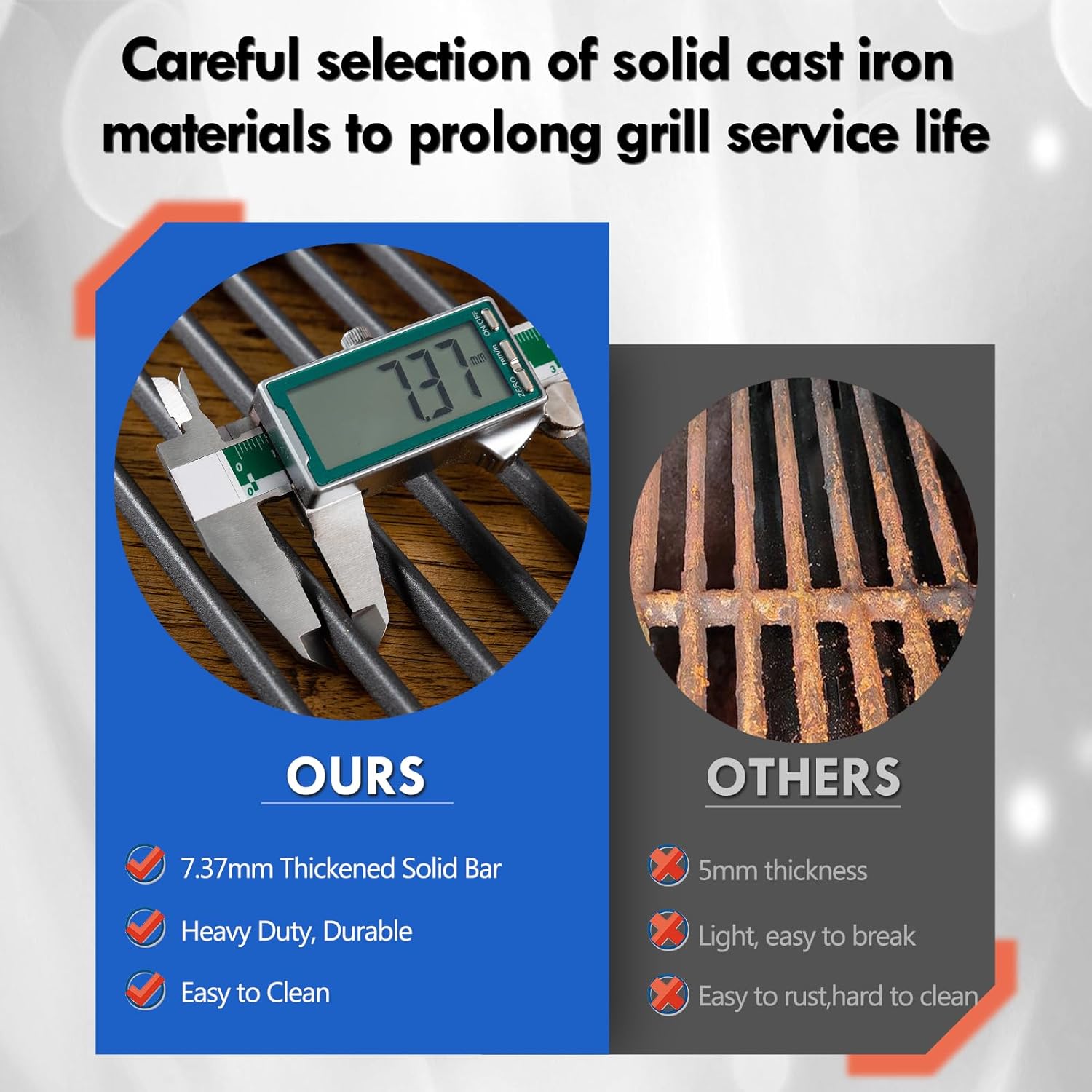 720-0896B Grill Grates for Nexgrill Replacement Parts 6 Burner 720-0896 720-0896X 730-0898 720-0896E 730-0896B 730-0896 730-0896E Deluxe Cast Iron Grids 17 Inch Cooking Grates BBQ Parts