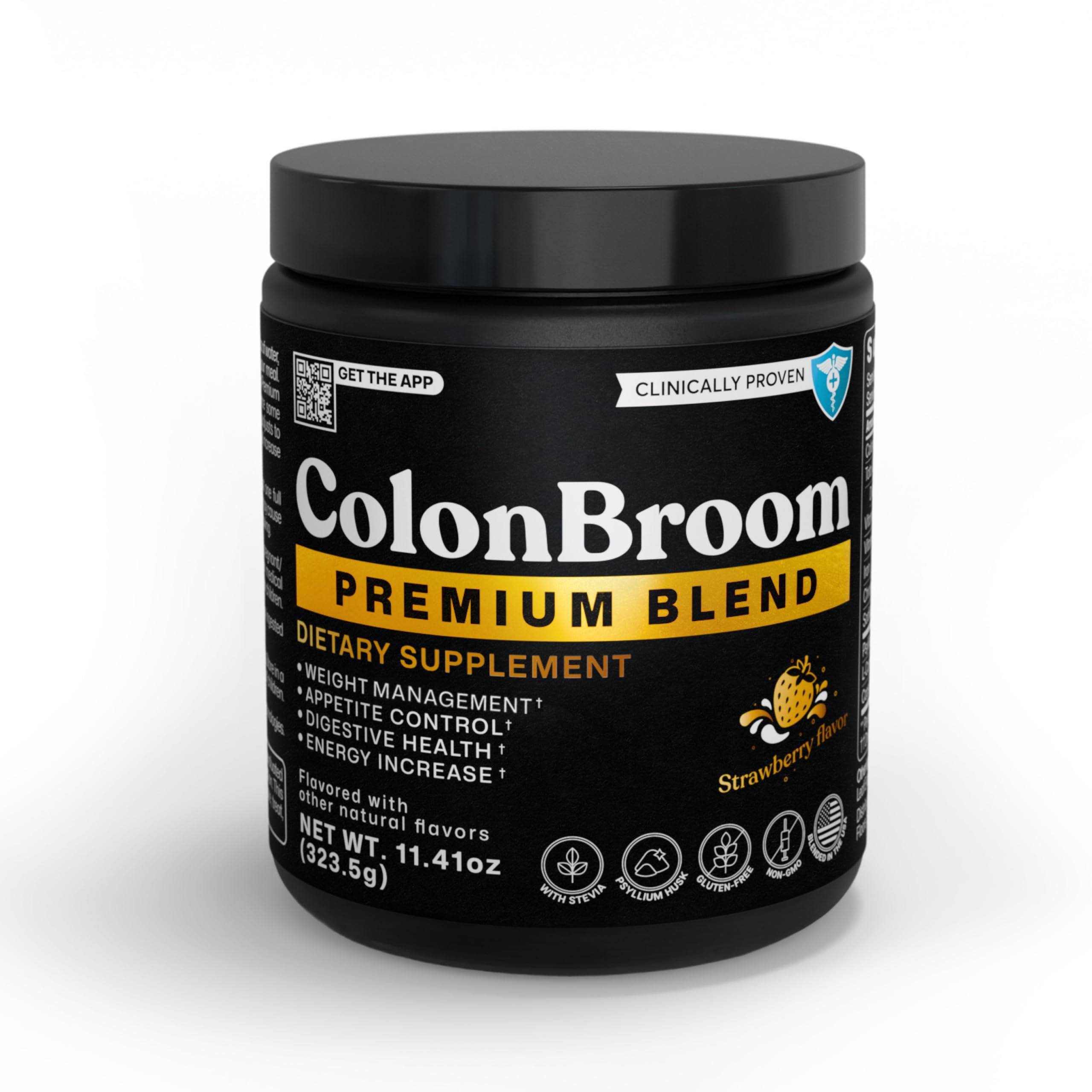 ColonBroom Premium Powder Supplement (Strawberry) - Colon Broom Psyllium Husk Fiber Powder Drink - Gluten Free, Non-GMO Colon Cleanse for Bloating Relief & Gut Health, 50 Servings