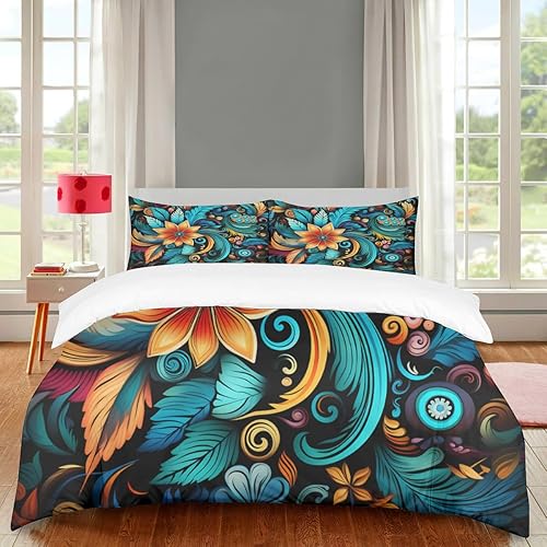 Juego de edredón bohemio para cama doble, 3 piezas, varios tamaños, suave y transpirable, cremallera oculta duradera, lavado de alta densidad,