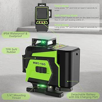 16 Line Laser Level 360 Self Leveling, 4x360°Professional 4D
