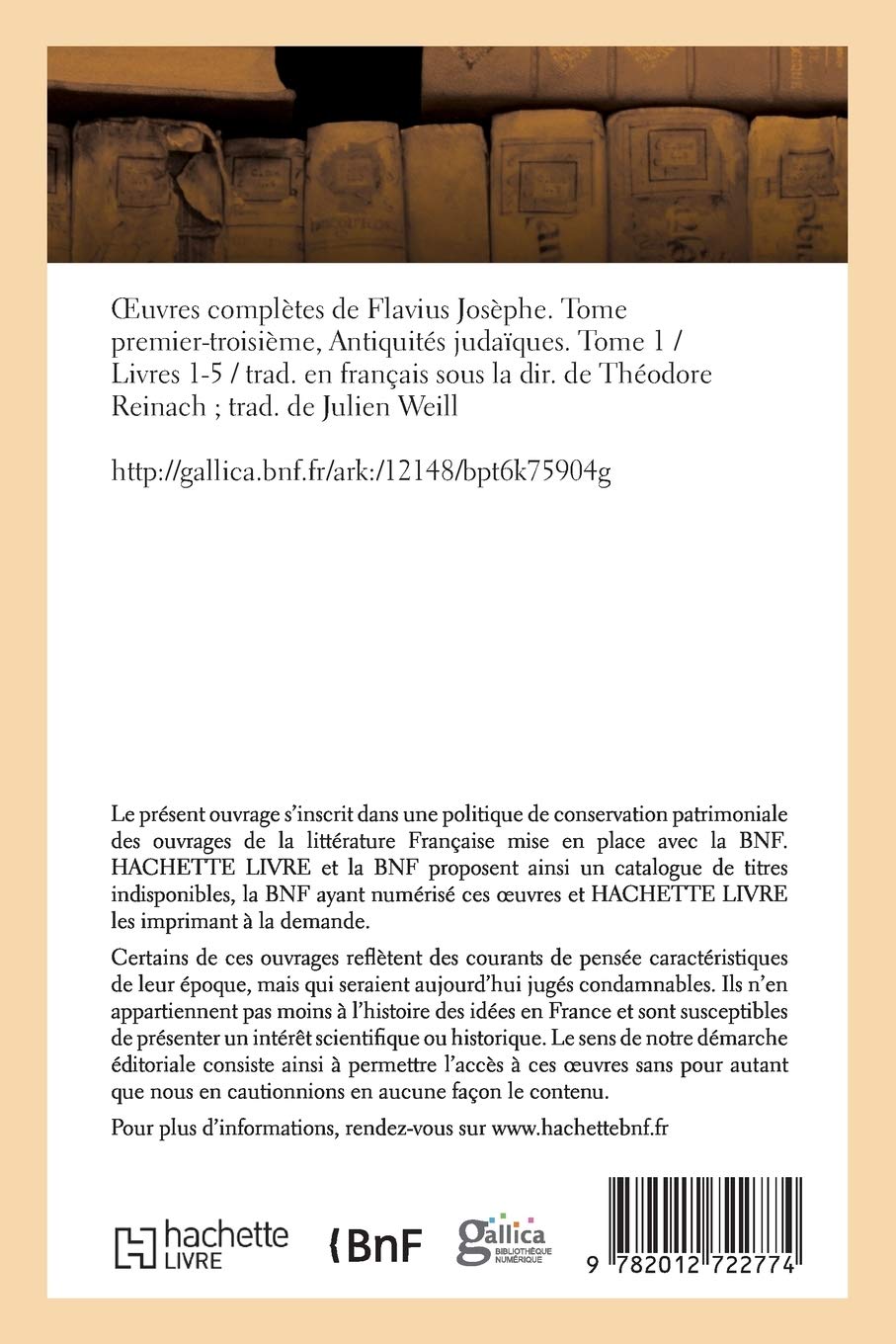 Oeuvres complètes de Flavius Josèphe. Antiquités judaïques. Tome 1
