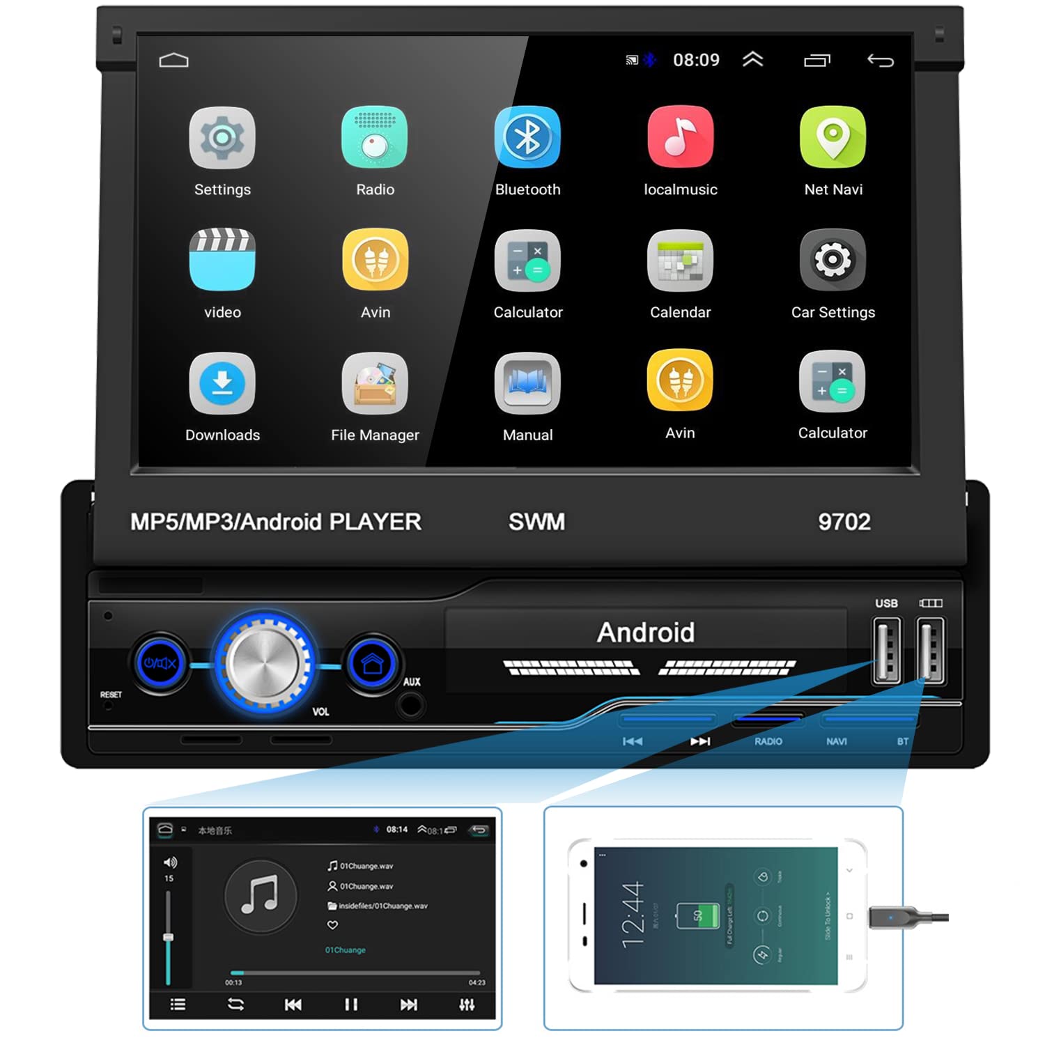 Hikity Android Car Stereo Single Din with Sat Navi Bluetooth Car Radio