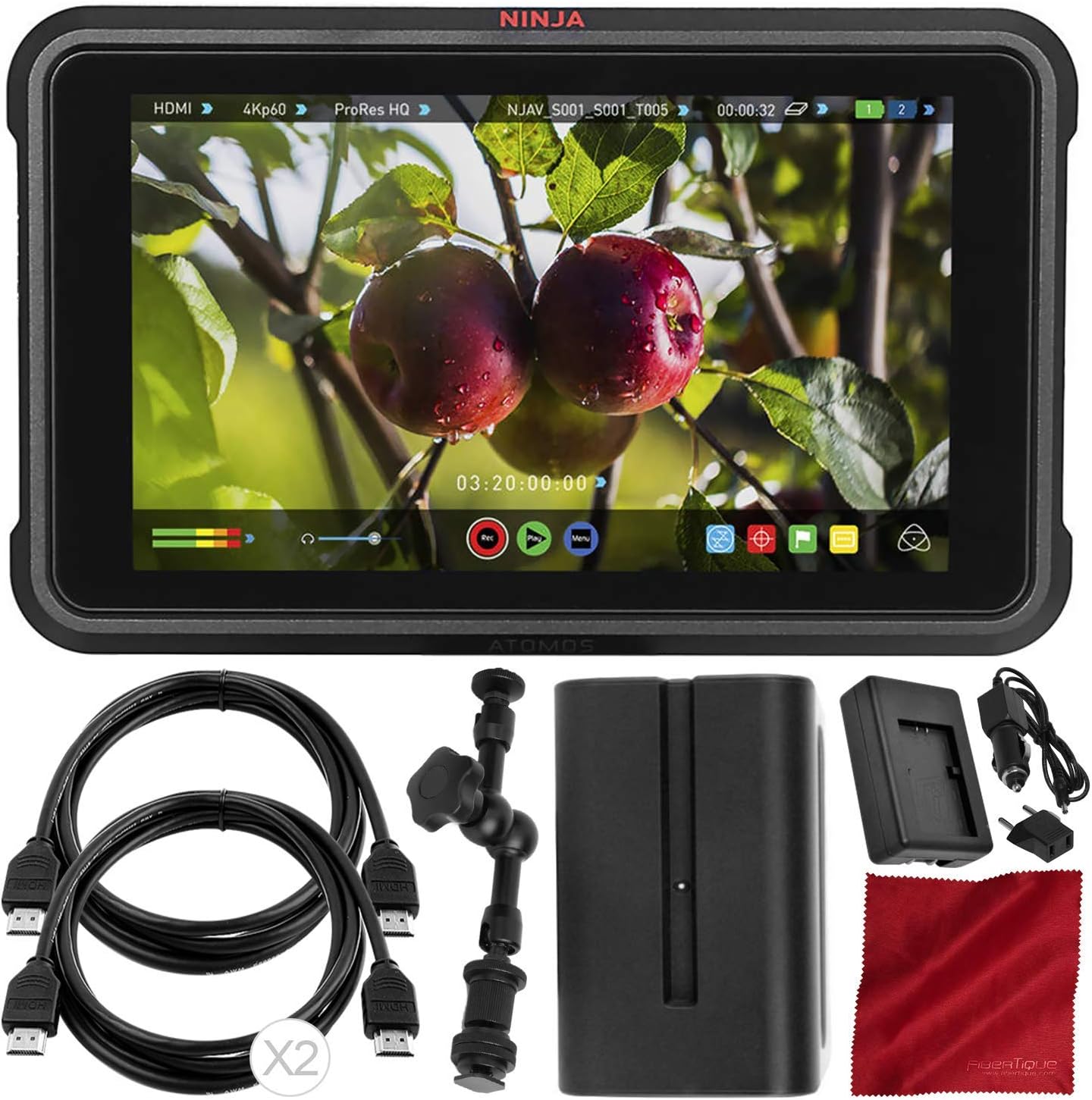 Atomos Ninja V 5" 4K HDMI Recording Monitor with Power Kit Deluxe Accessory Bundle