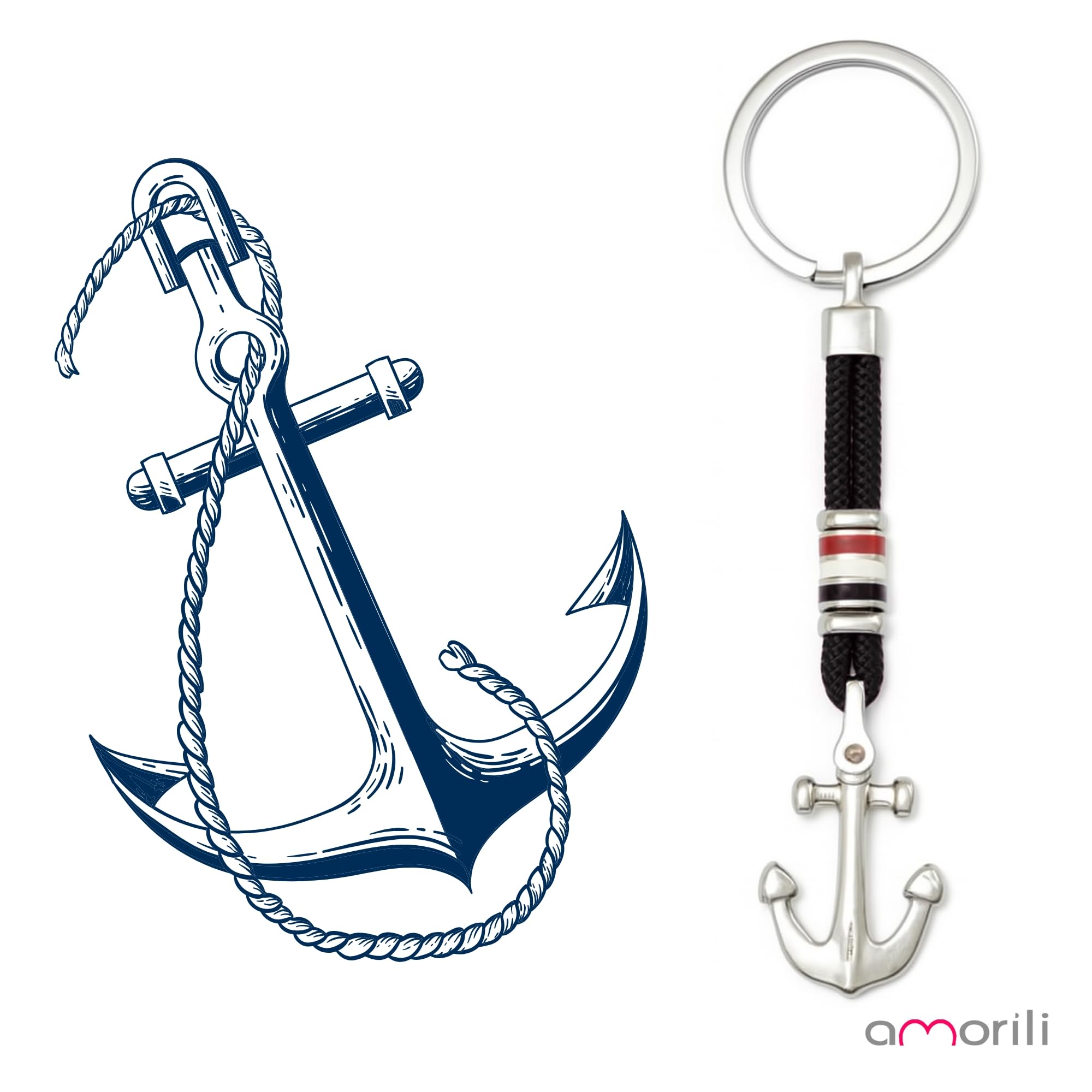 Portachiavi Ancora Uomo in Acciaio Inox e Corda Nautica – Idea Regalo Marinaio, Nautico, Stile Marinaro – Accessorio Uomo Elegante per Auto, Barca, Viaggi - prt0100