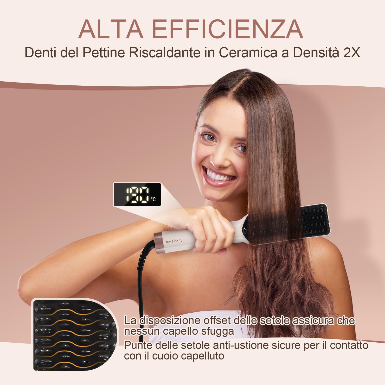Spazzola Lisciante Professionale a Ioni Ceramica, 16 Livelli di Temperatura (80-230°C) – Riscaldamento Rapido, Doppia Tensione (100V-240V) – Ideale per Styling Liscio, Lucente e Anti-Crespo