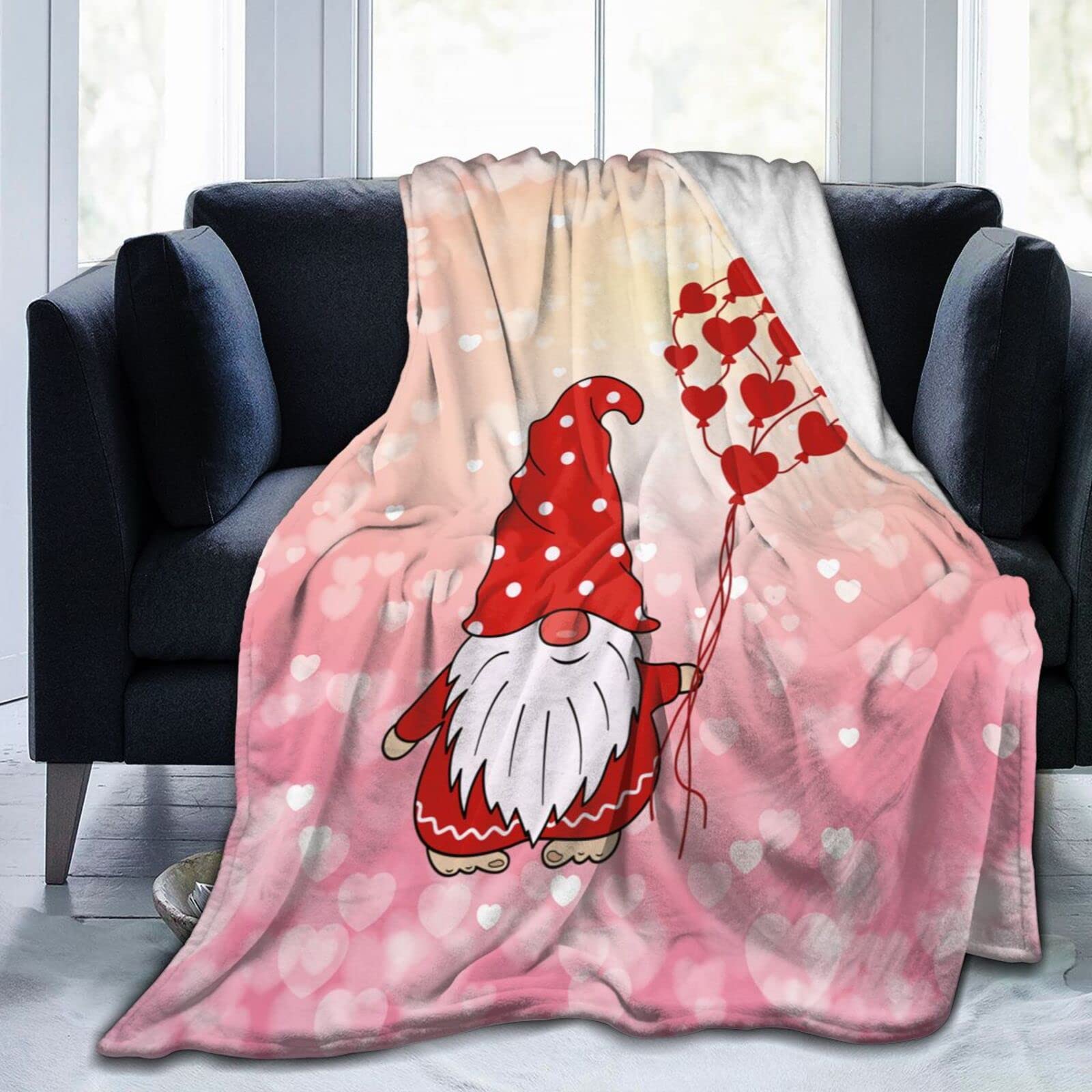 Lsjuee Valentine's Day Gnome Throw Blanket Warm Cozy Lightweight Blankets Romantic Valentine's Day Gift Flannel Blanket for Sofa Couch Bed Office Holiday Decorative 50"X40"