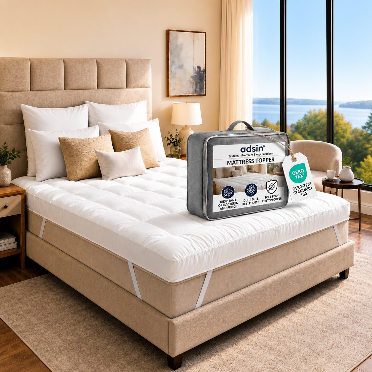 Mattress Topper 4" (10CM) Thick Quilted Extra Padded Anti Allergy Microfibre Mattress Enhancer Deep Filled Breathable Ultra Soft Hotel Quality Mattress Protector (4FT Small Double: 122cm x 190cm)