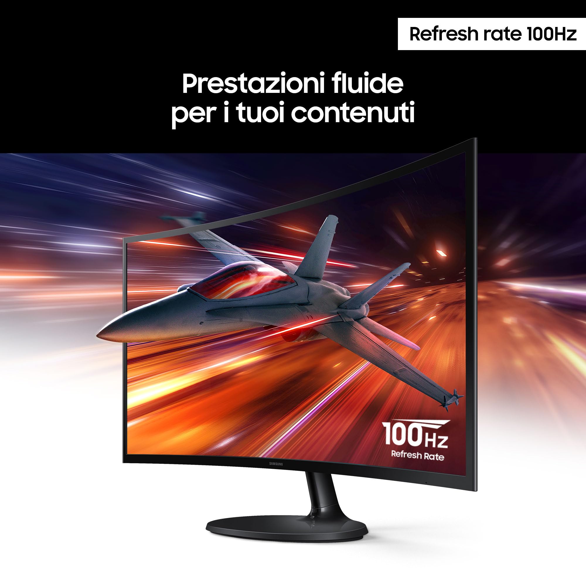 Samsung Monitor S36GD (S24D362), Curvo (1800R), 24'', 1920x1080 (Full HD), VA, 100Hz, 4ms (GtG), D-Sub, HDMI, Ingresso Audio, Eye Saver Mode, Flicker Free