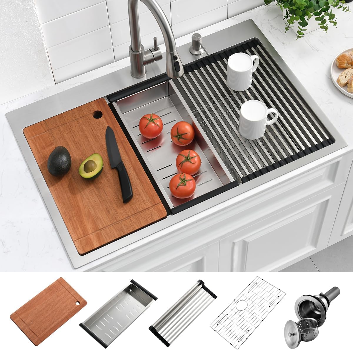 33x22 Drop In Stainless Steel Kitchen Sink, 33 Inch 16-Gauge Stainless Steel Drop-In Kitchen Sink, Gabhar 33 Inch 16Gauge Topmount Single Bowl Workstation kitchen Sinks 33"(L) X 22"(W) X 10"(D)