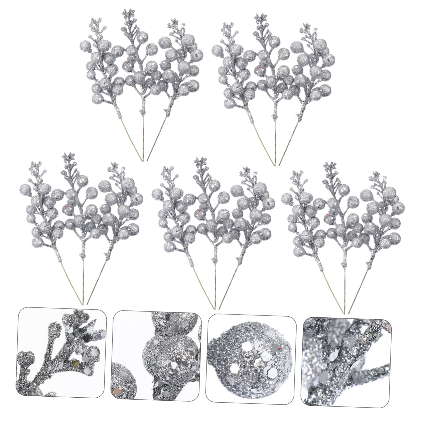 Cabilock 45 Pièces 15 Têtes De Baies De Poussière Dorée Décor De Couronne Décor De La Nativité Tiges De Baies Tiges Artificielles De s Rouges De s Houx Fausse Branche Mousse