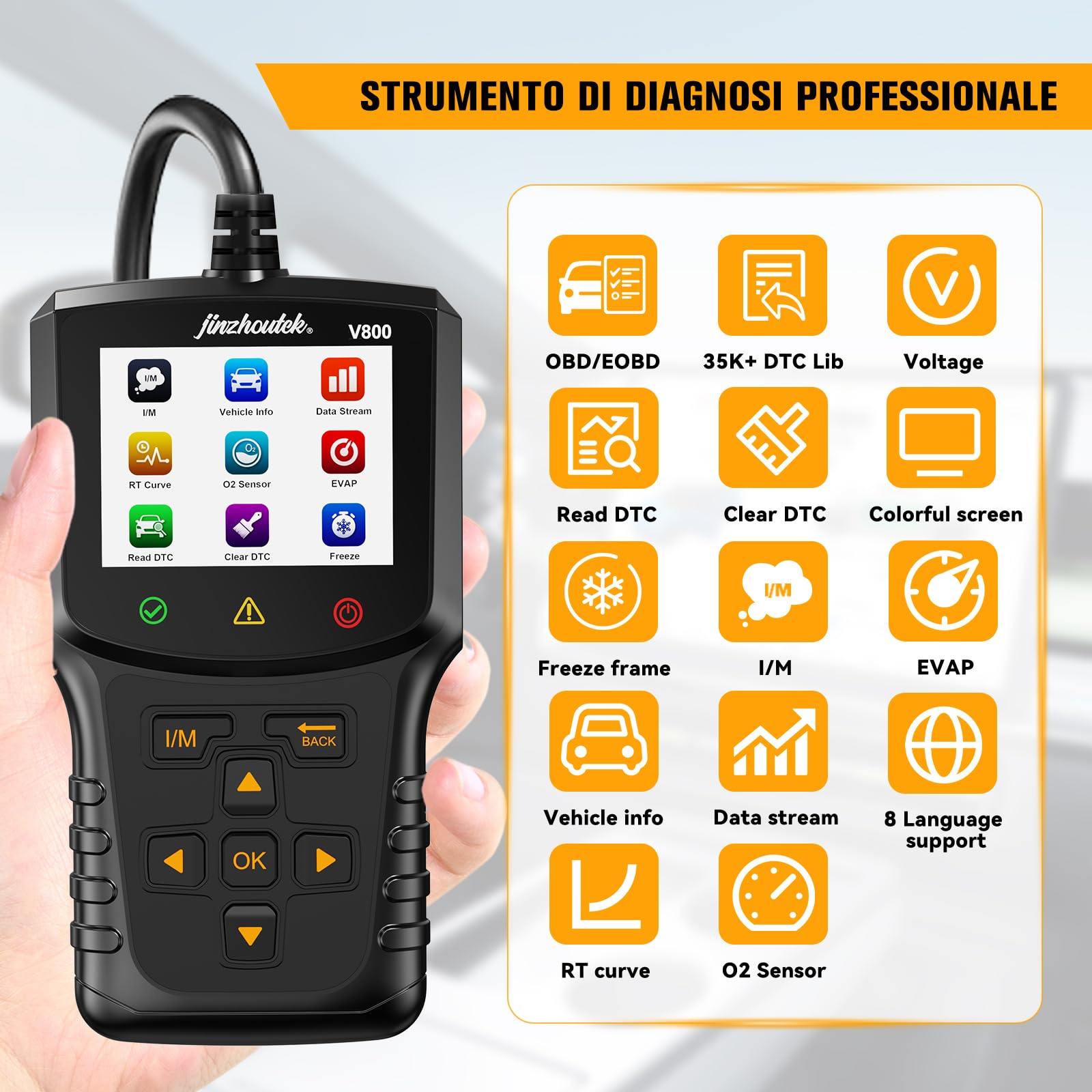 OBD2 Auto Diagnosi OBD Scanner: Diagnostico OBD2 Italiano per Multimarca - Lettore Errore Motore Auto con Funzioni OBD2 - Professionale Diagnostica Compatibile con BMW Ford VW Audi Tutte Veicoli OBDII