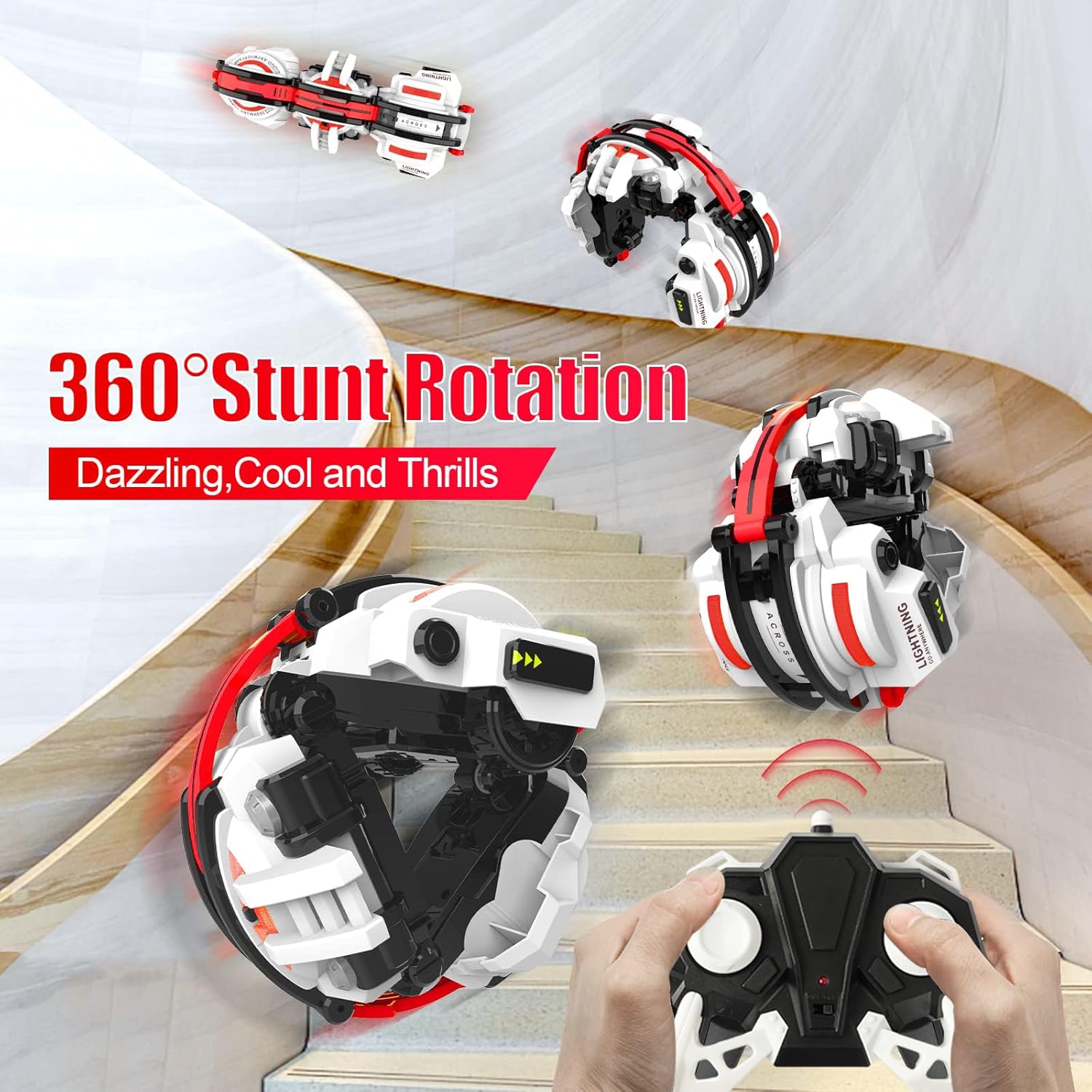 BAZADER RC Car with LED Lights - Remote Control Car Snakes 360° Roll Toy, Birthday for Kids Age 7 8 9 10 11+ Year Old, 2 Batteries 60+min, Indoor/Outdoor Toy for 6-12 yr Teen Boys