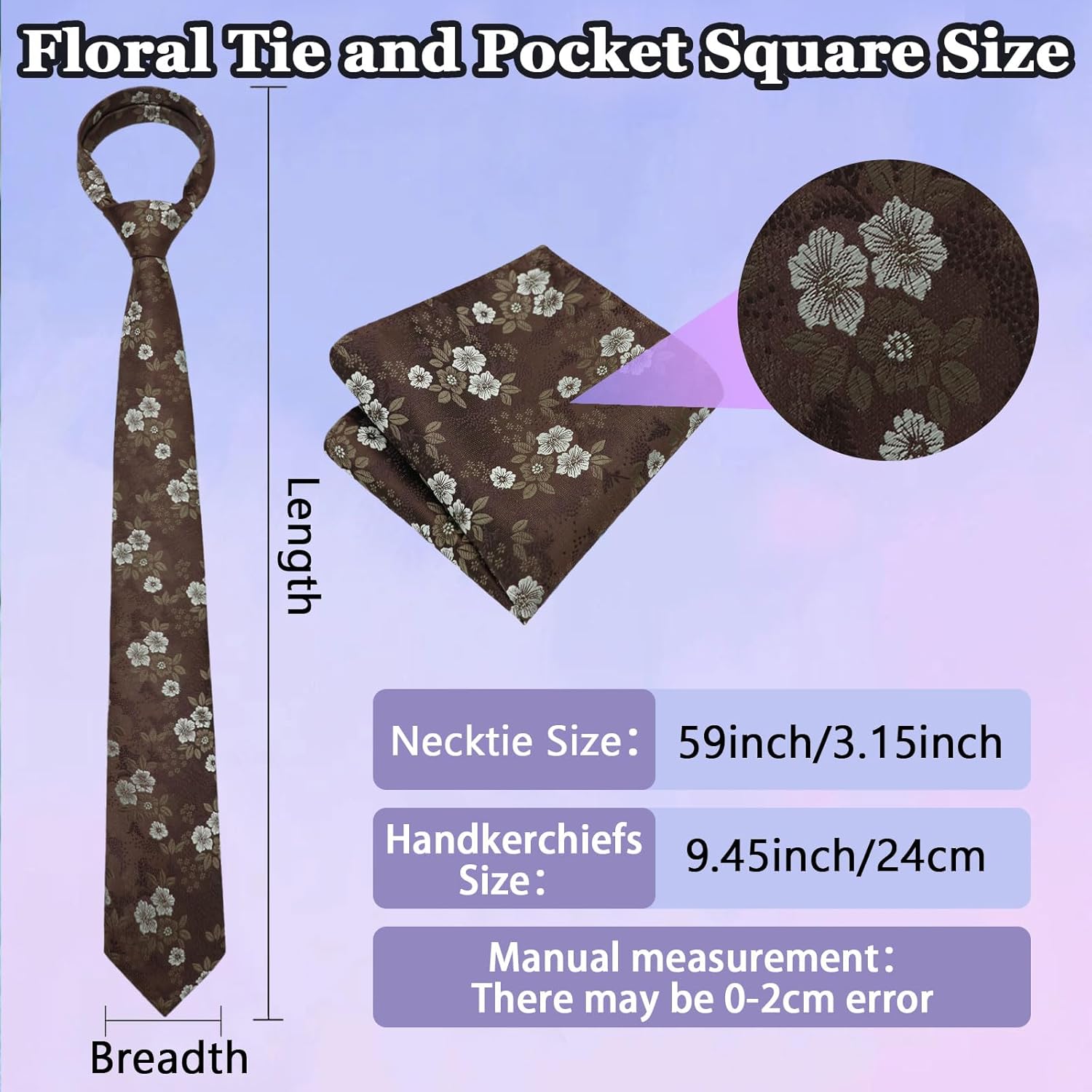 Ties for Men Floral Tie and Pocket Square Sets, Men's Neck Ties and Handkerchief Combo for Prom Business Wedding Party - Image 4