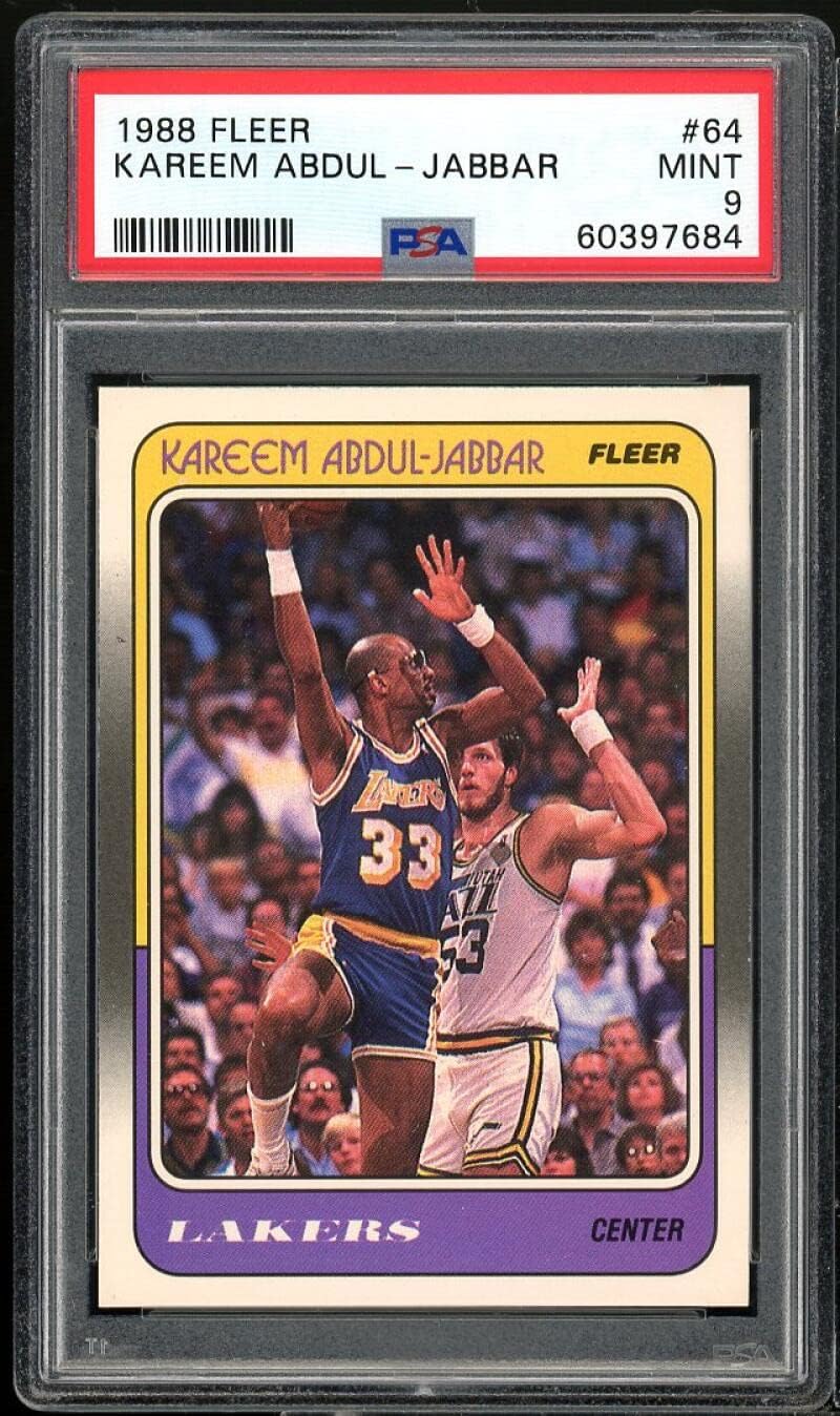 1988-89 Fleer #64 Kareem Abdul-Jabbar PSA 9 Graded Basketball Card NBA 1988 1989 Los Angeles Lakers 88 89 MINT