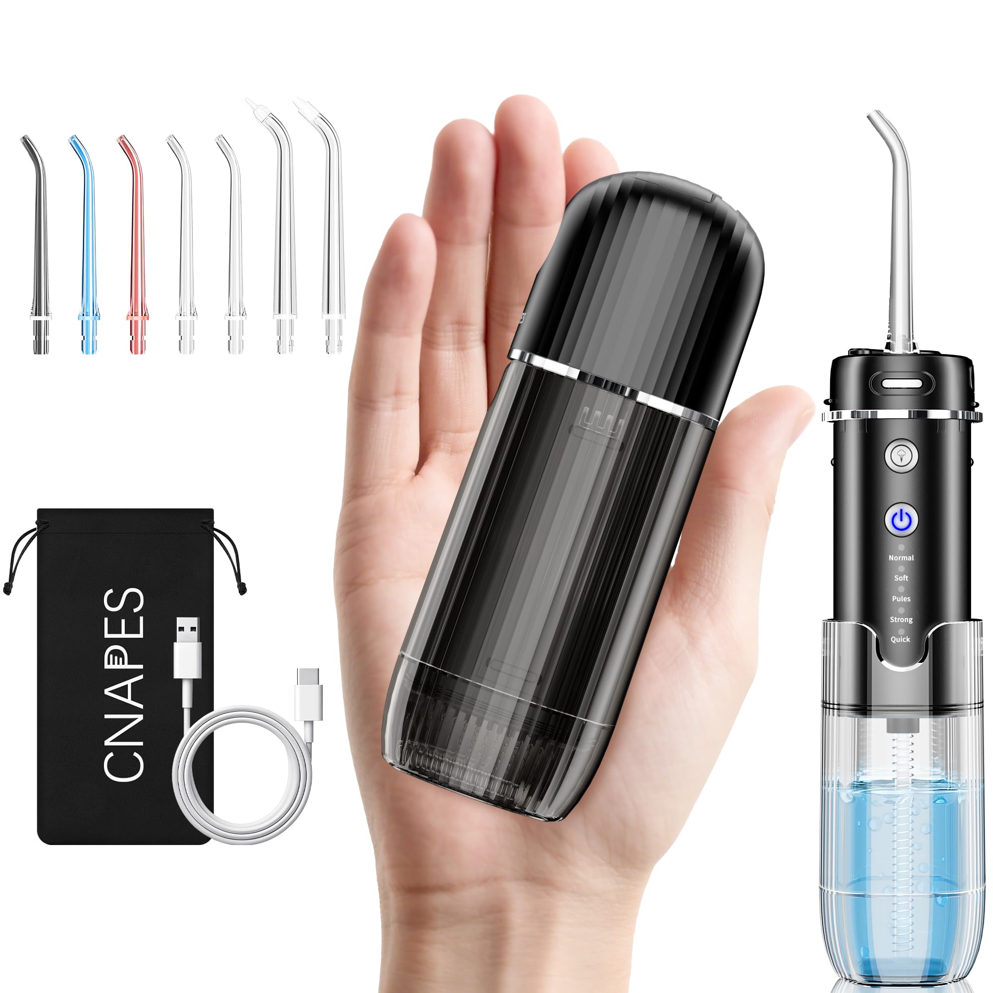 Water Flossers for Teeth - Mini Cordless Portable Oral irrigator Dental with Telescopic Water Tank Rechargeable Water Teeth Cleaner Pick 5 Modes & 7 Jet Tips Home & Travel Water Dental Floss