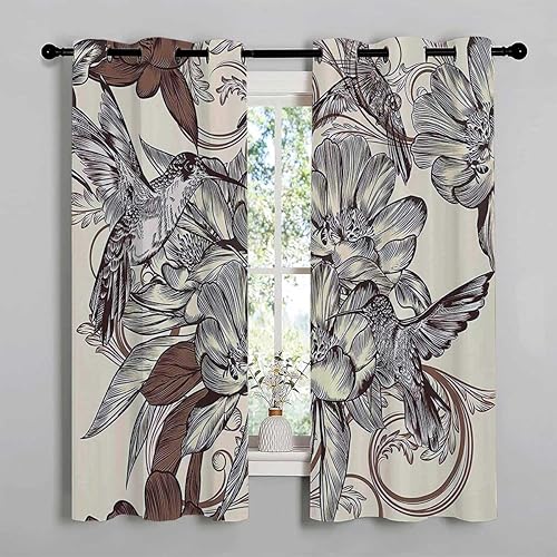 Cortinas para Habitacion - Cortinas para Habitacion con ojales para decoración de colibríes, cortinas cortas con ojales para oscurecer la