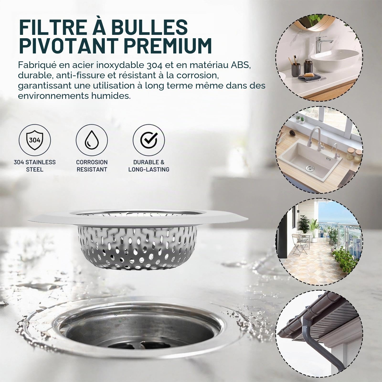 4 Pièces Filtre Evier Cuisine, Acier Inoxydable Filtres de Vidange D'évier, Argenté Filtre Lavabo Salle de Bain, 9 cm Grille Evier Cuisine, pour D'évier, Salle de Bain, Cuisines