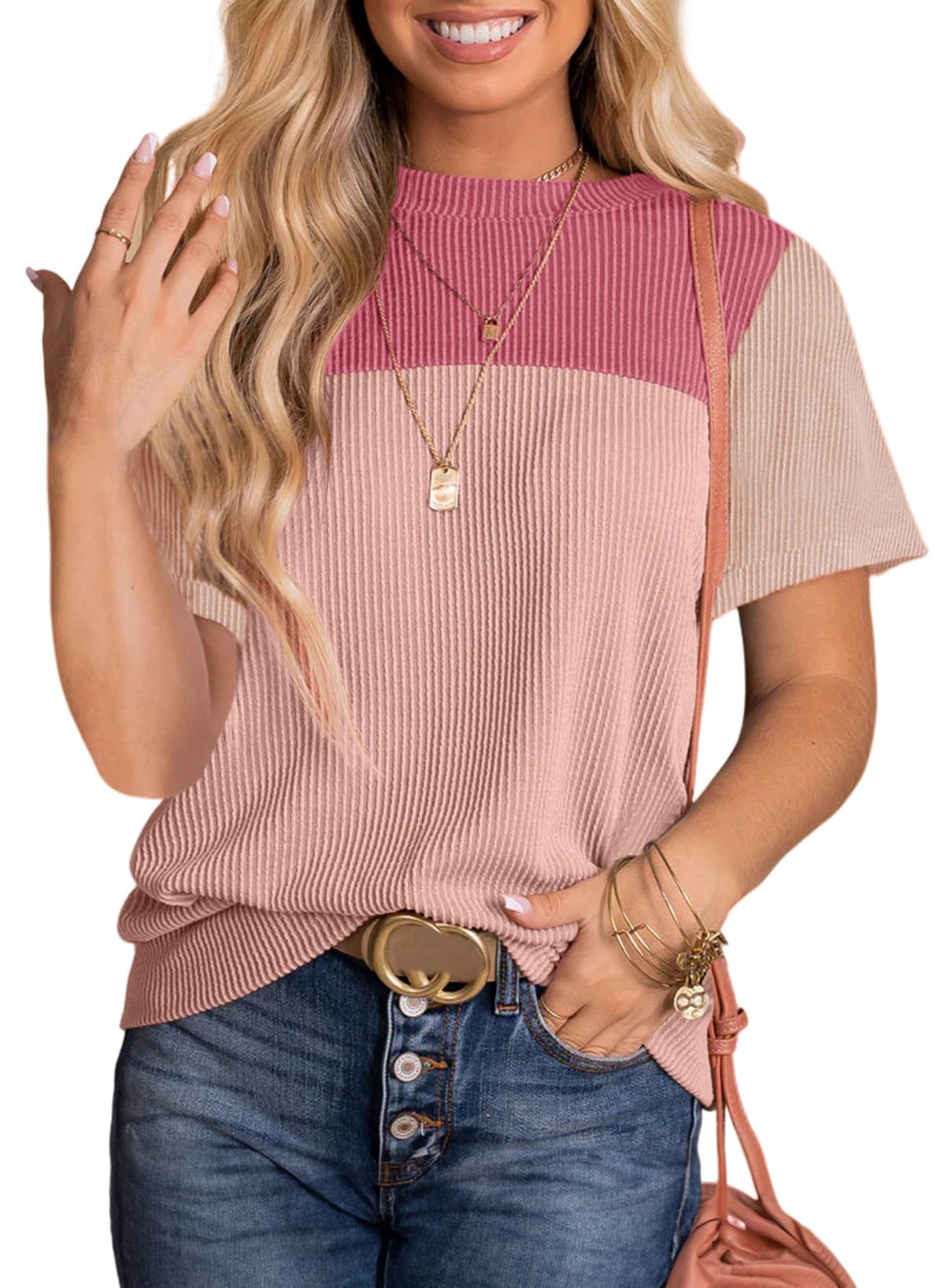Long Sleeve Shirts for Women Casual Lightweight Sweaters Color Block Striped Tunic Tops