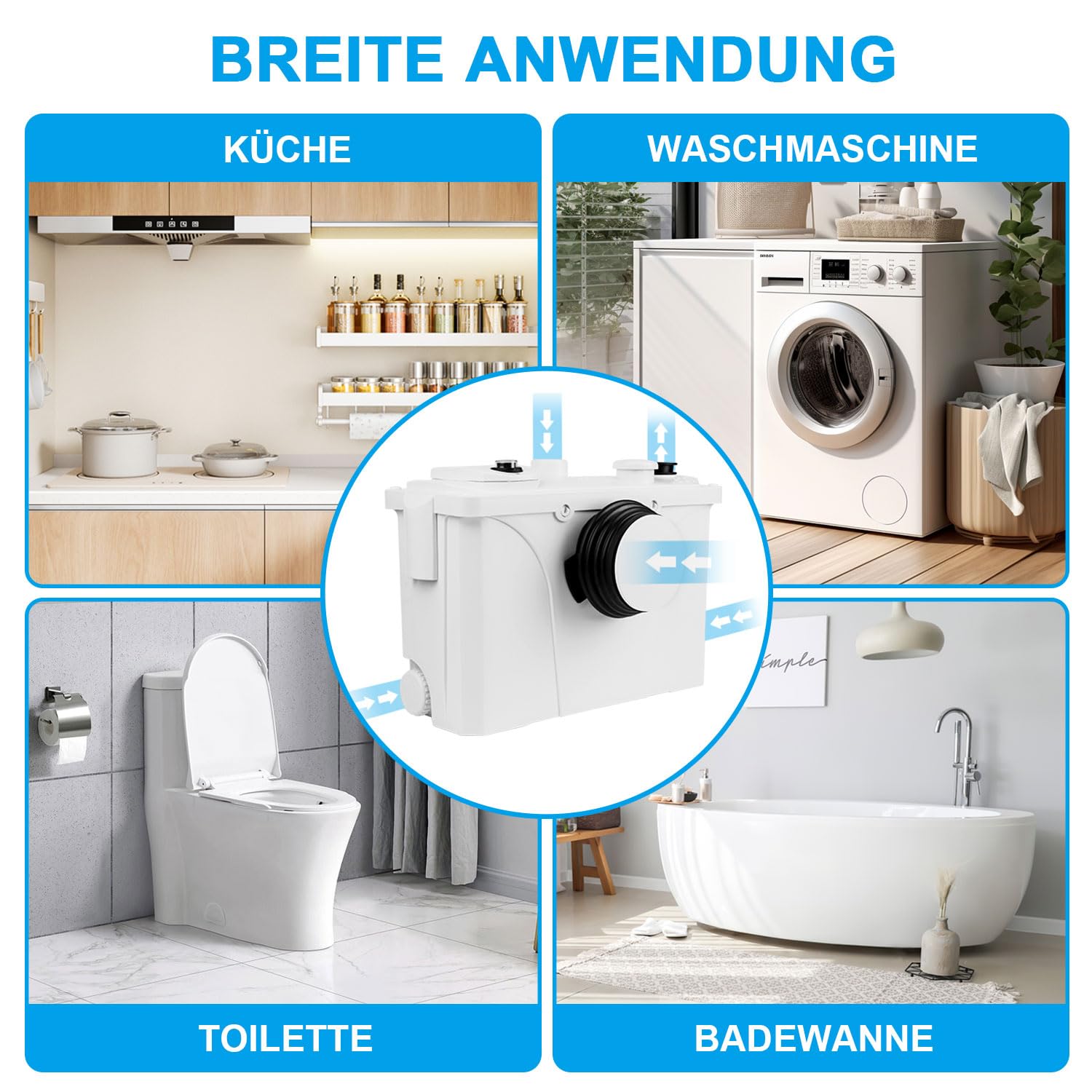 Herrselsam 700W Schmutzwasserpumpen 4/1 Hebeanlage Fäkalienpumpe 190L/min Kleinhebeanlage Haushaltspumpe Fäkalienhebeanlage für WC, Dusche, Waschbecken