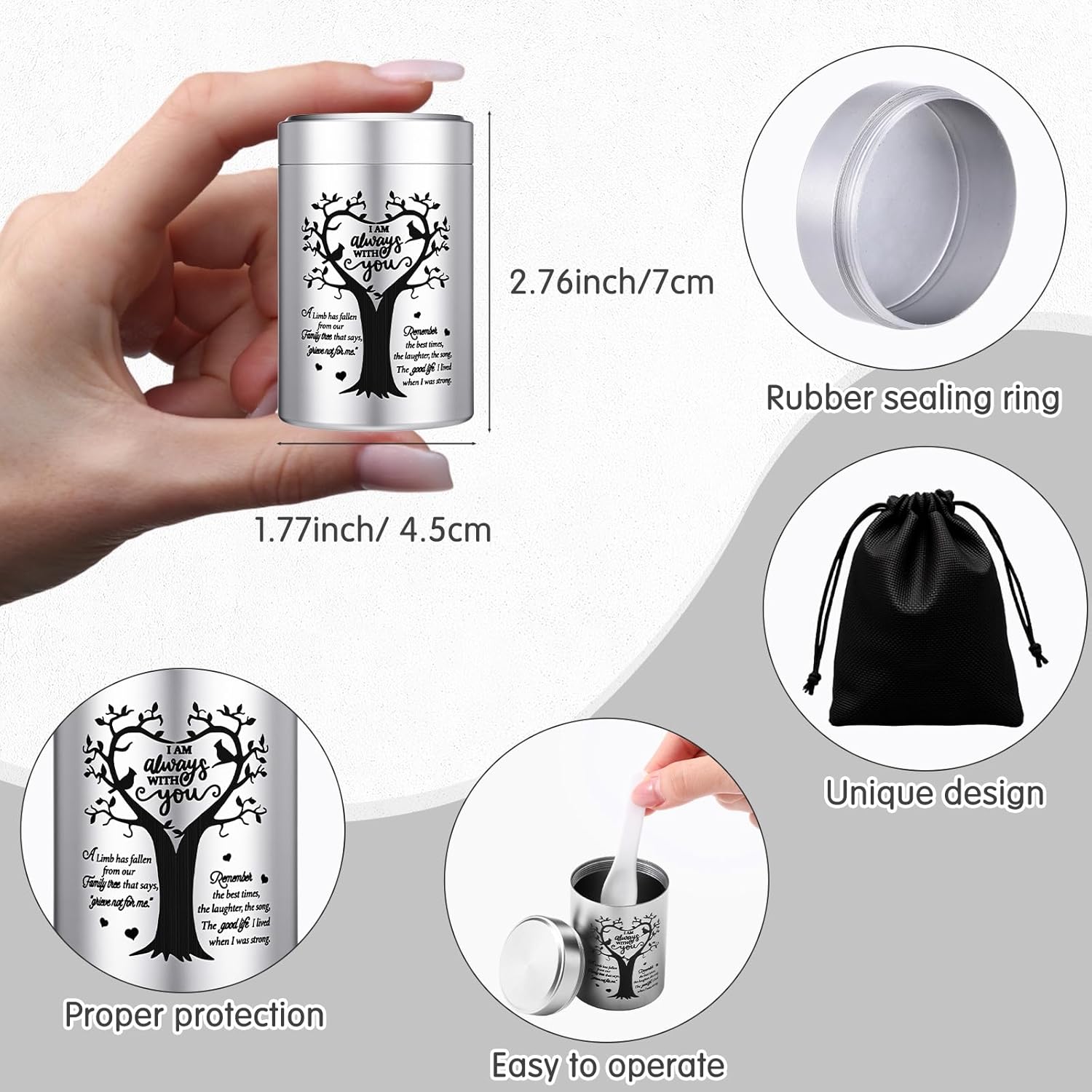 6 Pcs Urn Necklace Small Keepsake Urns for Human Pet Ashes Engraved with Tree Pattern and I Am Always with You Text Waterproof Memorial Ashes Holder (Light Blue) - Image 3