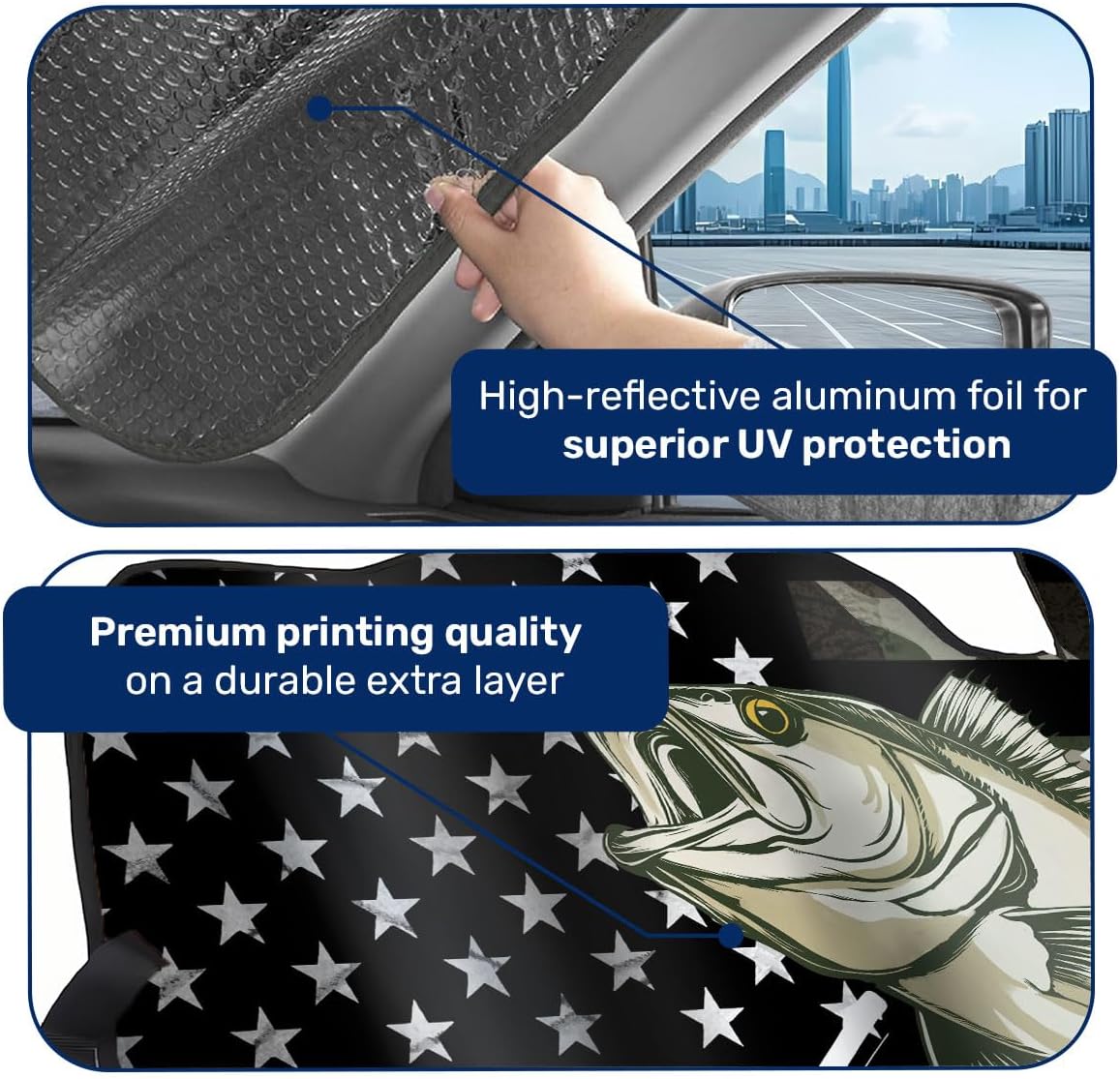 GENANY Bass Fishing Windshield Sun Shade 55 x 30 Inch image 4
