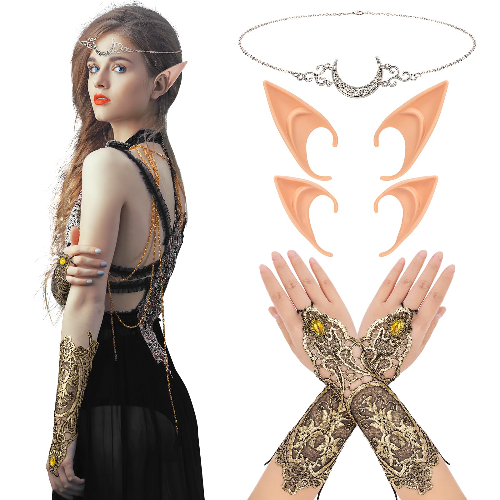 HOWAF Elfen Kostüm Set - Elfenohren & Gothic Handschuhe Für Cosplay