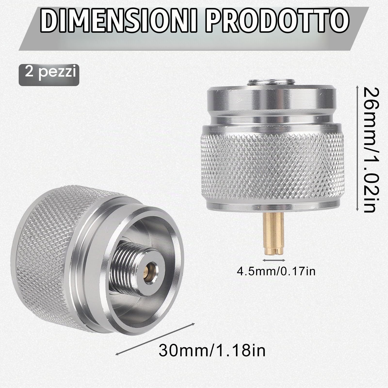 2 Pezzi Adattatore per Fornello da Campeggio, Adattatore Bombole Gas LPG Esterno Convertitore di Gas per Fornello da Zaino Bruciatore Portatile e Stufa (Argento)