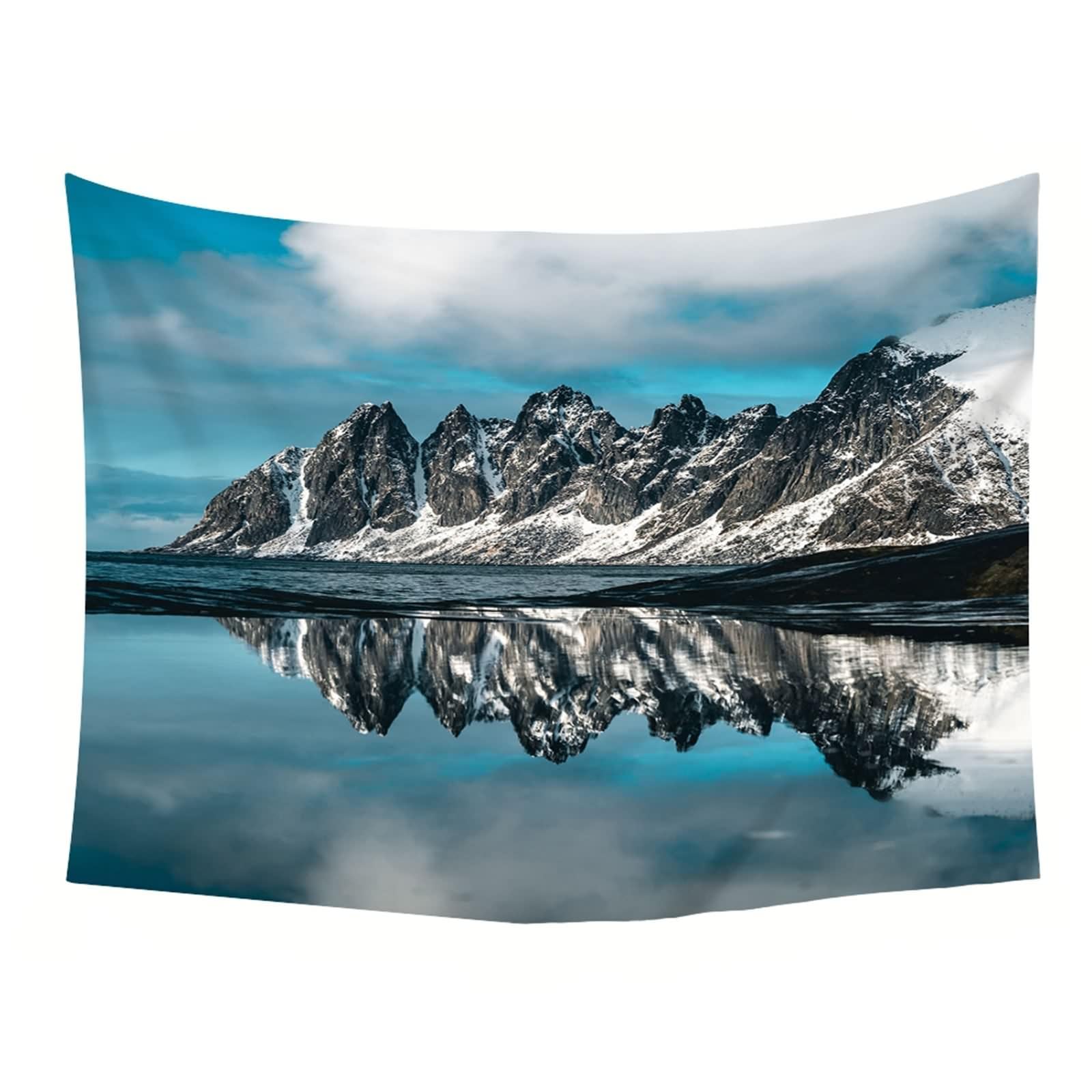 Tapiz de pared gris, azul y verde, poliéster para colgar en la pared, diseño natural de mar y montaña, para salón, dormitorio, decoración de pared, 260 x 240 cm