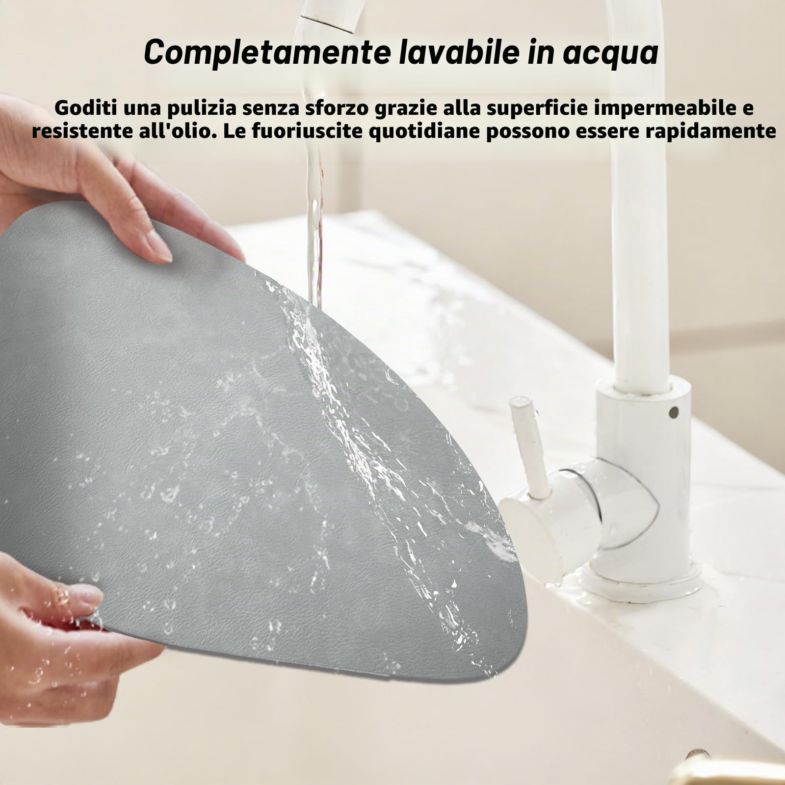 HaruYo Set di 6 Tovagliette in Pelle PU, Doppia Faccia, Lavabile | Forma a Goccia, Antimacchia, Resistente al Calore, Anti-Graffio, Impermeabile, Grigio chiaro e azzurro pallido