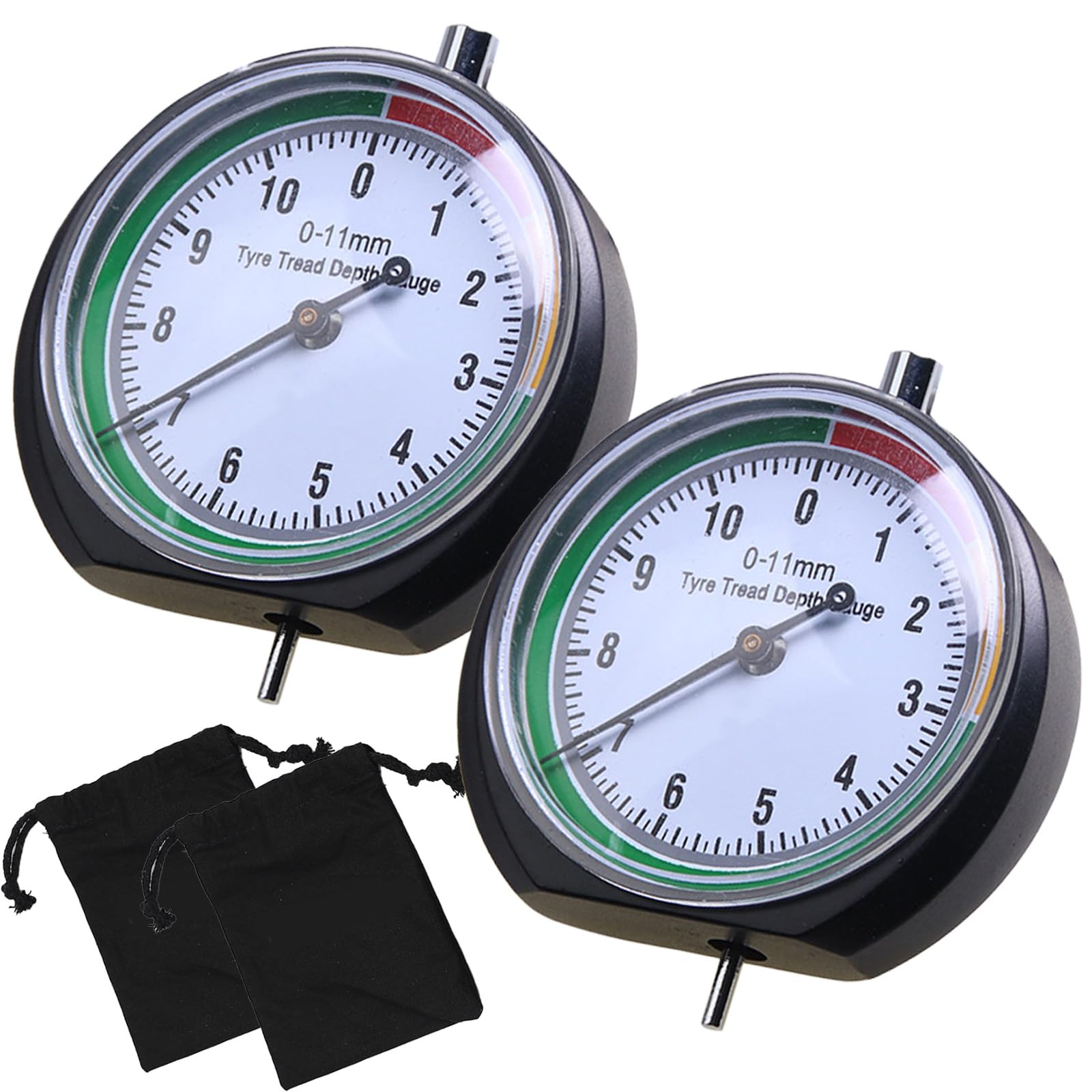 2 Pezzi Profondità Battistrada Pneumatici, Misuratore battistrada, campo di misura 0-11 mm Misuratore del battistrada universale con codice colore per moto, camion, auto