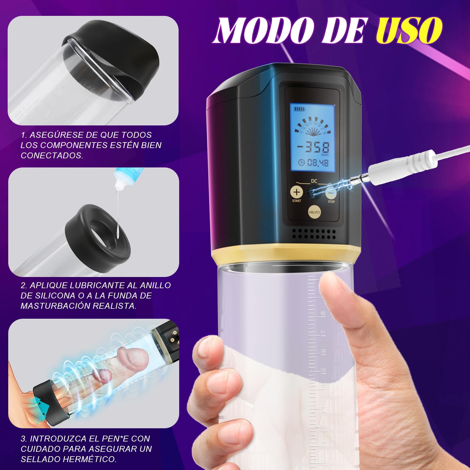 Bomba de Pene Masculino Juguete Sexual Hombre - Bomba de Vacío Eléctrica para Pene con Vagina de Bolsillo 8 Modos de Succión, Masturbador de Erección con 3 Anillos de Silicona