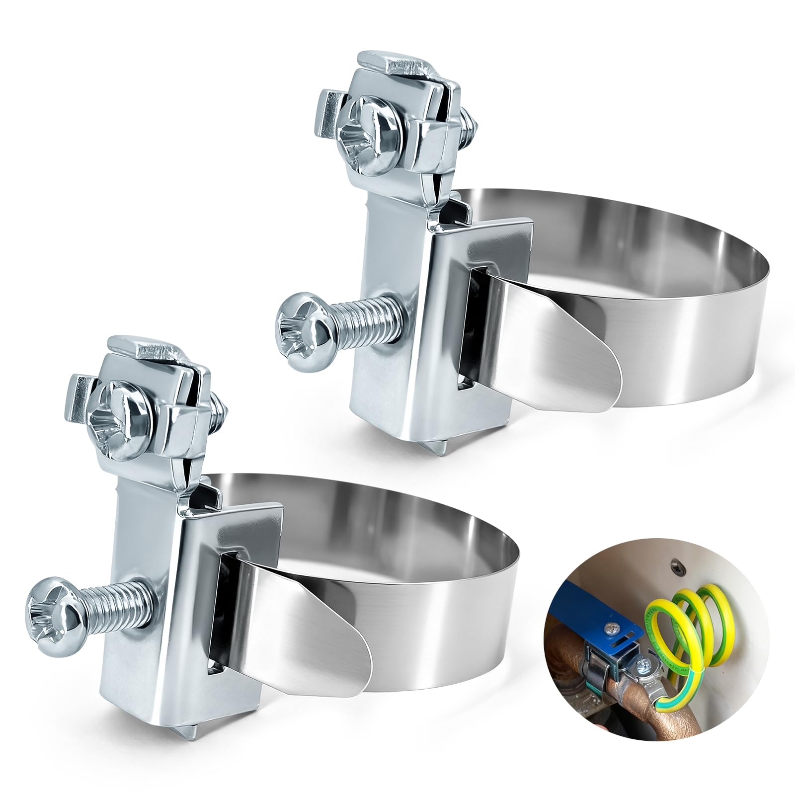 Grounding Pipe Clamp Earth Band Clamp Grounding Band Earth Clamp Diameter 8-52 mm - 2 x Band Grounding Clamp Grounding Band Clamps Made of Stainless Steel V2A, Galvanised, for Cable Binding-image-11