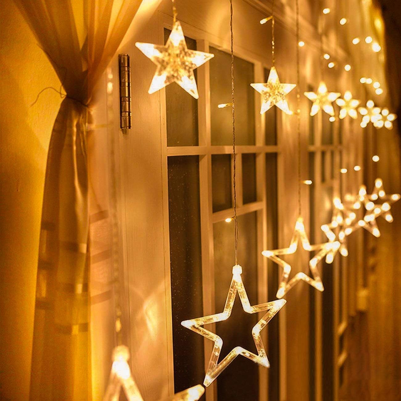Avoalre Tenda Luminosa Natale Stelle 138 LED 2M Luci Natale Stelle 8 Modalità IP44 Impermeabilità Funzioni Memoria e Tandem Tenda Luminosa per Interno Esterno Casa Festa, Bianco Caldo