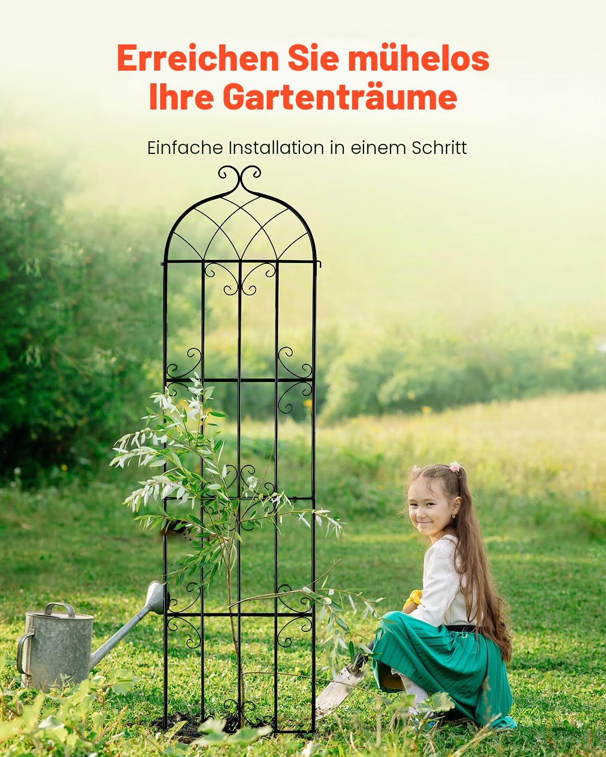 VEVOR Rankhilfe für Kletterpflanzen, 51x220 cm, 4er-Set rostfreies Metallspalier für Gartenblumen, Kletterrosen-Spalier, Rankgitter, Gurkenstütze, dekoratives Clematis-Spalier für Innenhöfe & Rasen