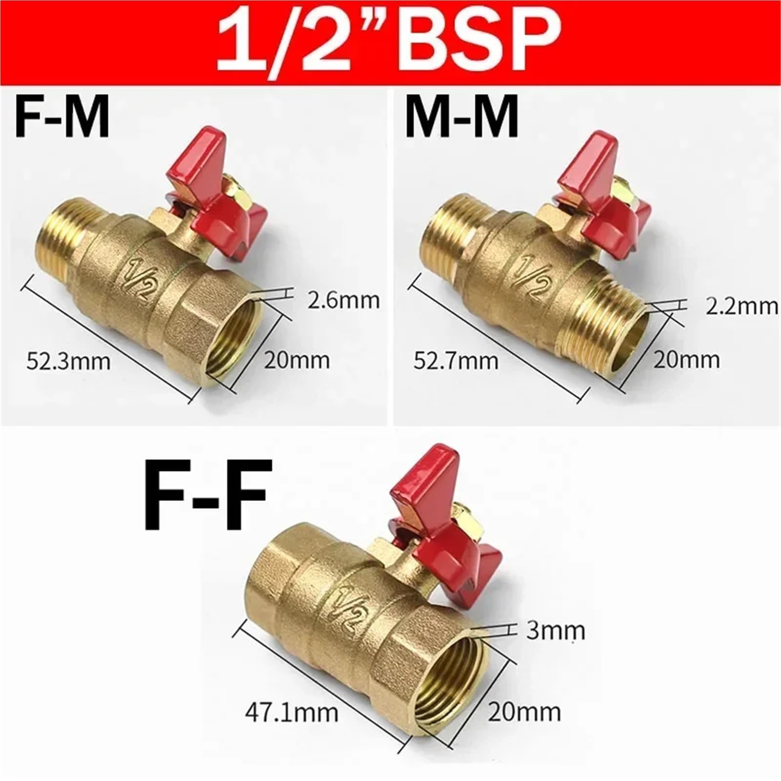 5/20pcs 1/8 "1/4" 3/8 "1/2" filettato mini maschio a femmina valvola a sfera in ottone compressore d'aria acqua gas olio valvola di arresto