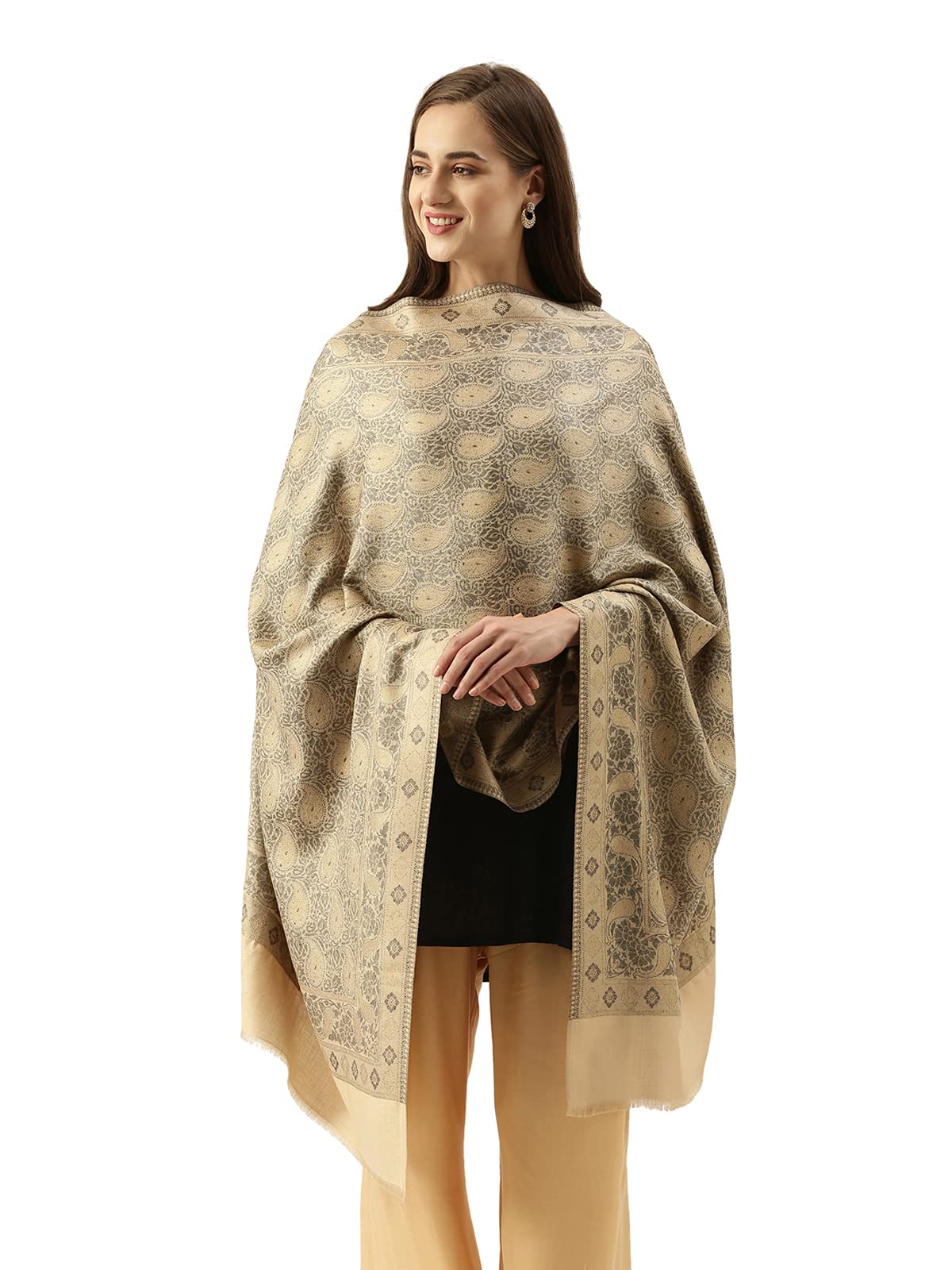 PashmodaWomen Kaani Stole with Silky Zari Weave, Stole, Wrap (Size 72X208 CM)