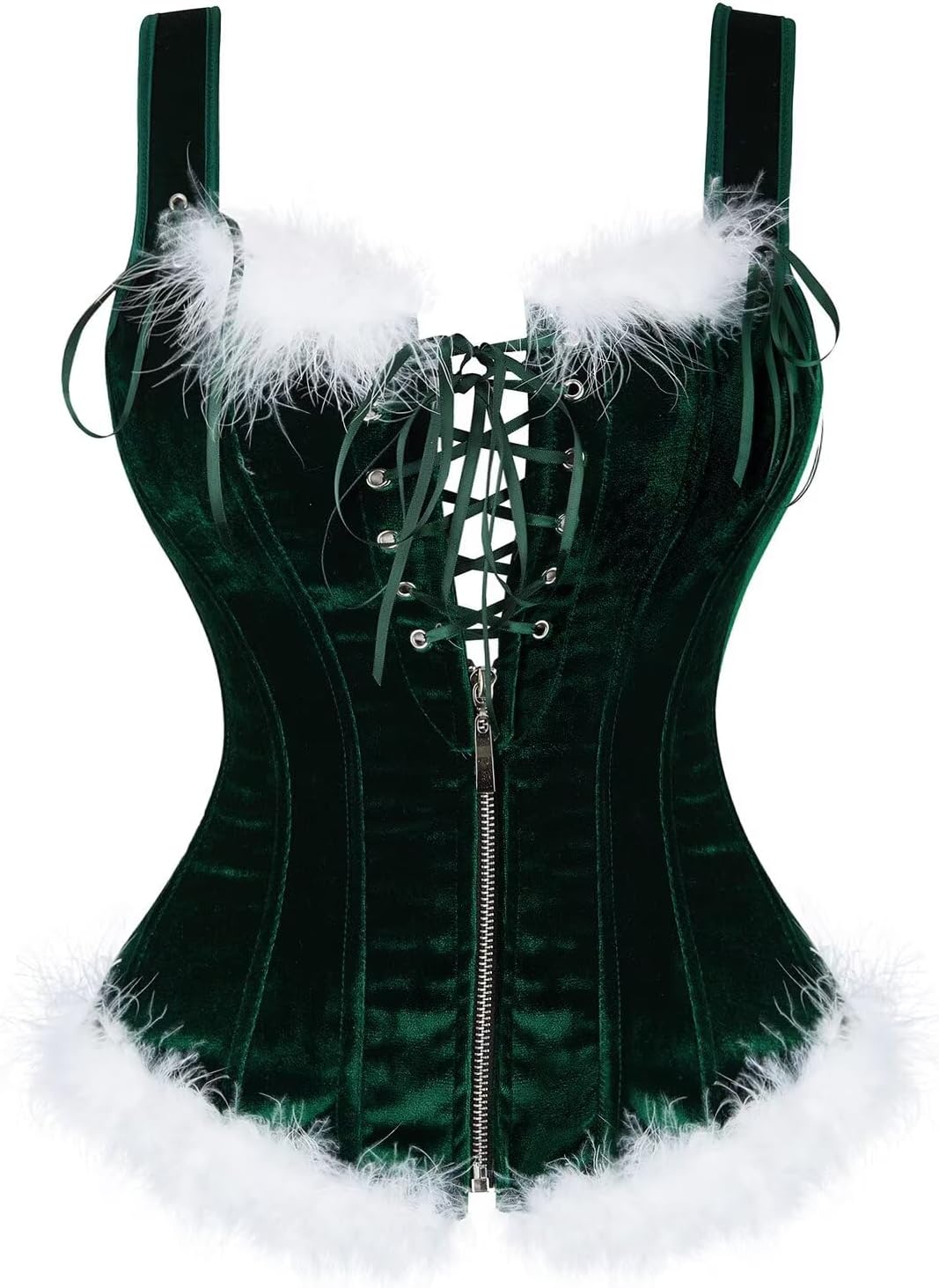 Corset Top Christmas Bustier Overbust Plus Size Women Velvet Outfit Costume Lingerie Blackish Green XXS